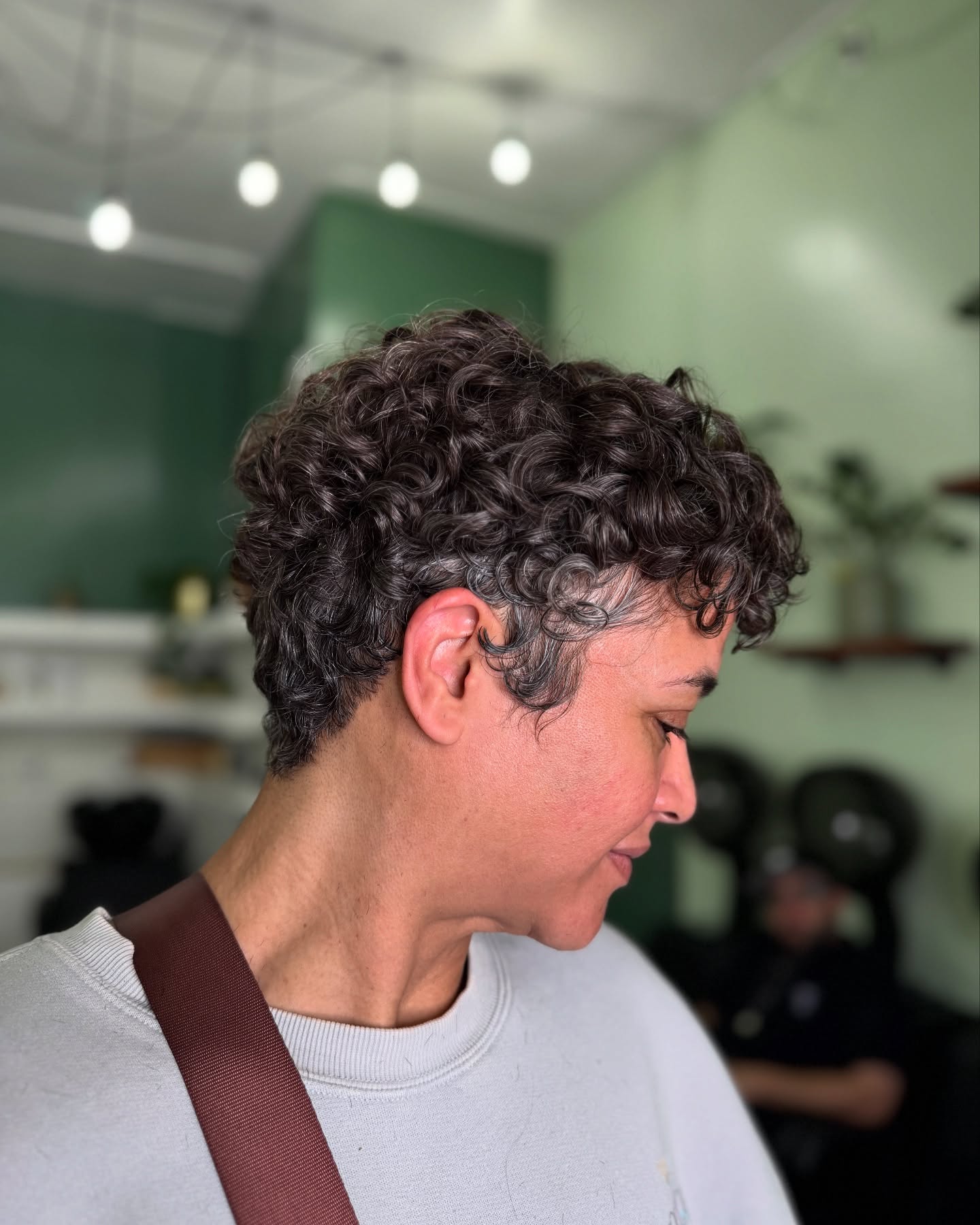 Curly Salt-and-Pepper Pixie with Natural Volume