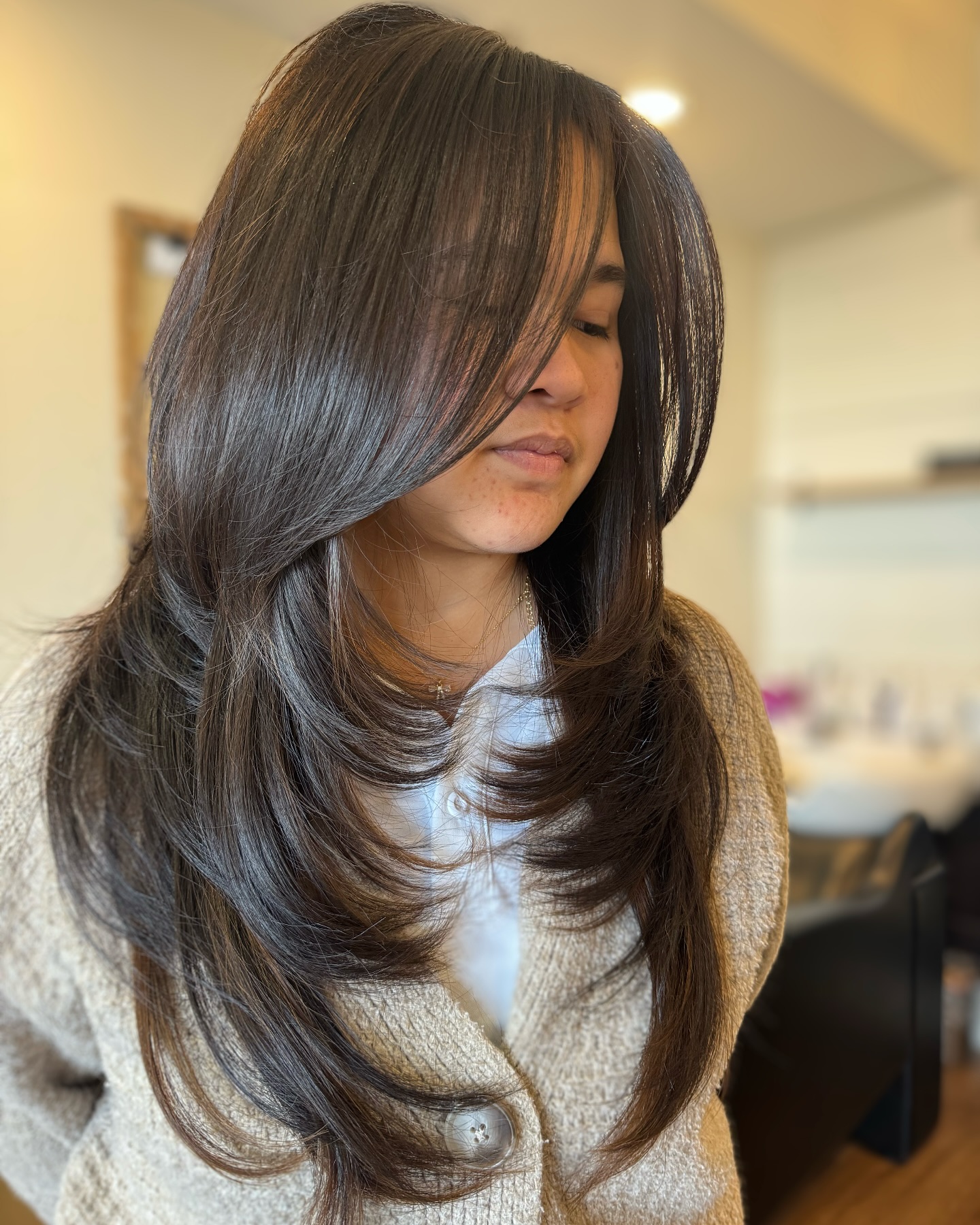 Elegant Long Layered Cut with Side Bangs