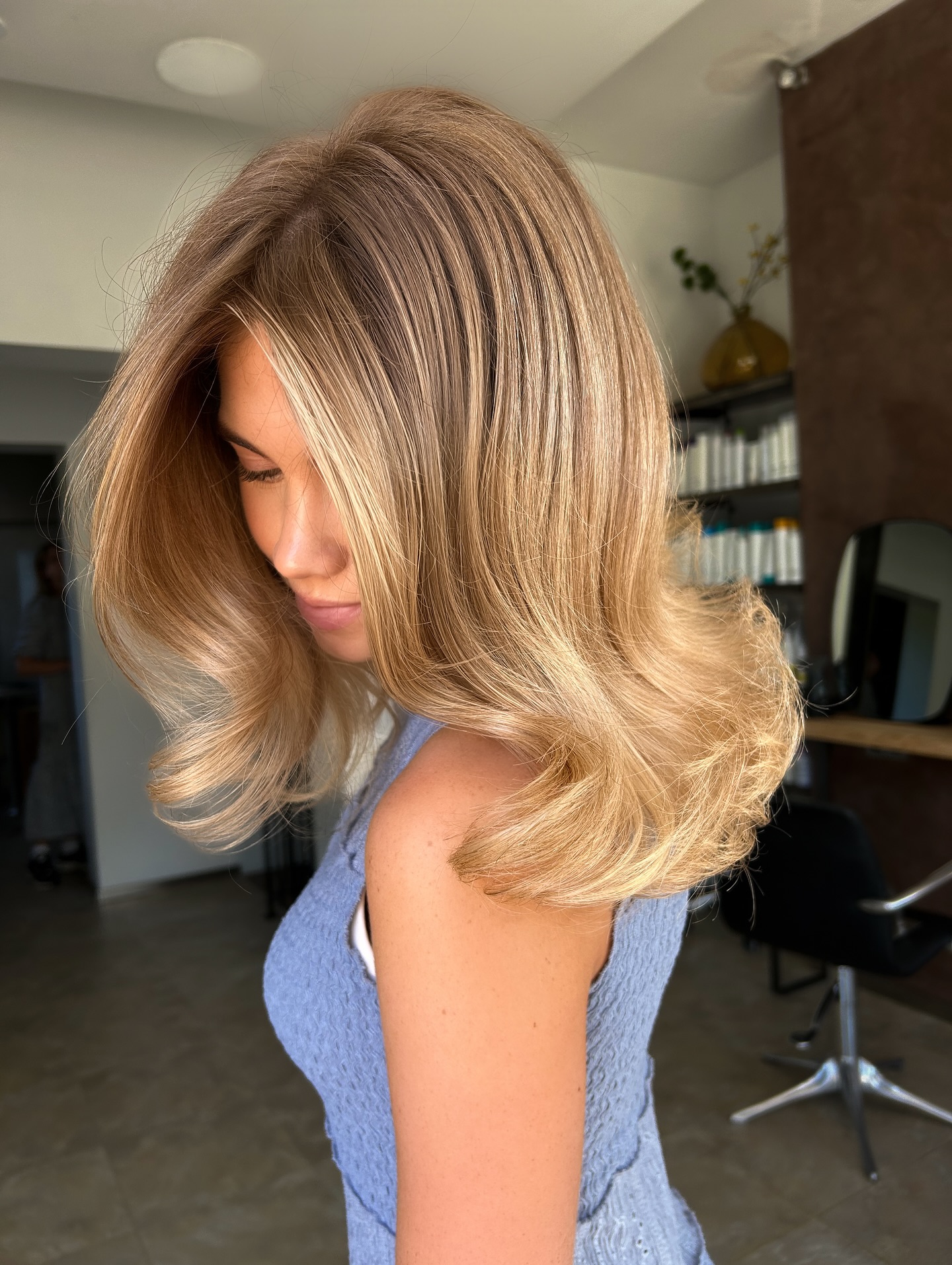Elegant Long Soft Layered Waves with Subtle Balayage