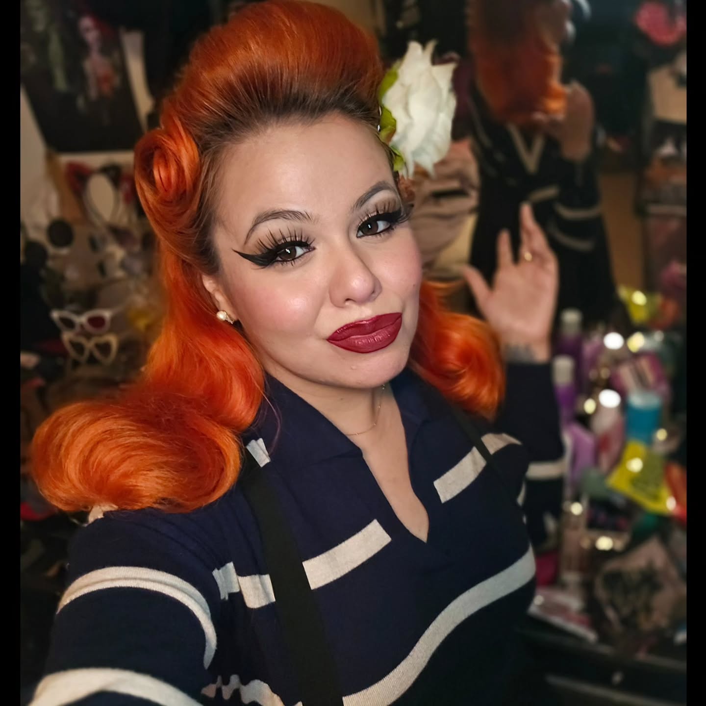 Flame-Colored Vintage Waves with Dramatic Rolls