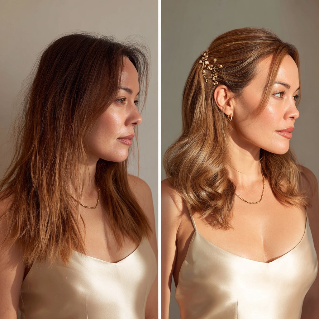 Gleaming Caramel Waves with Starry Clip Accent