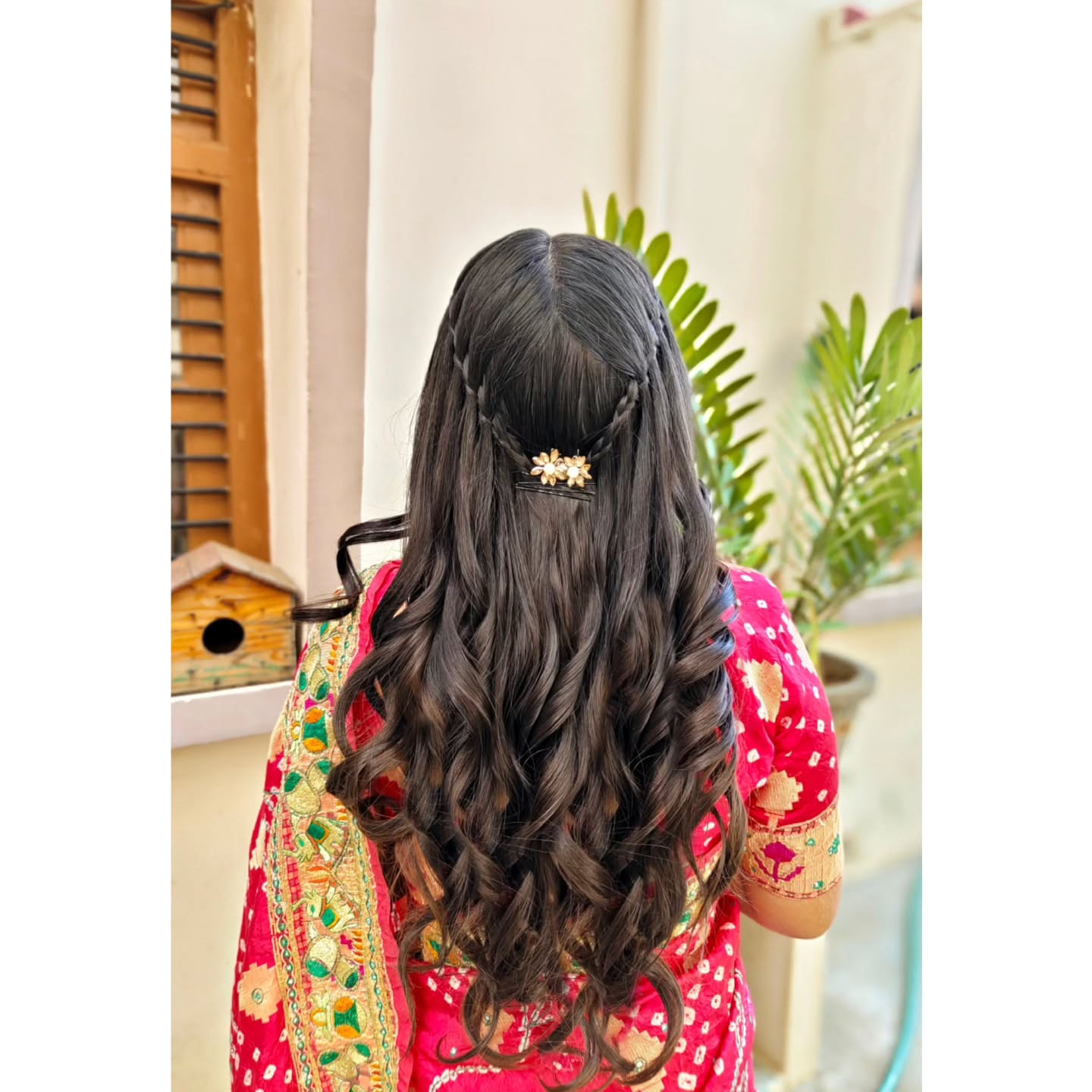 Opulent Twisted Half-Up Waterfall With Floral Pin