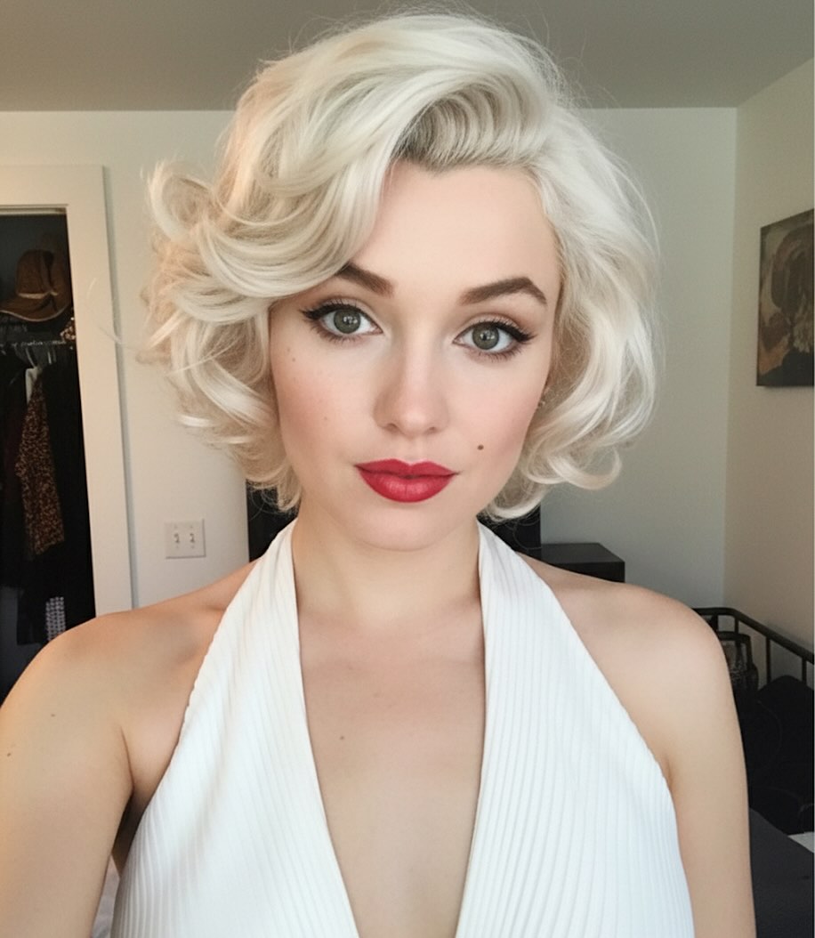 Platinum Blonde Marilyn Curls with Modern Twist