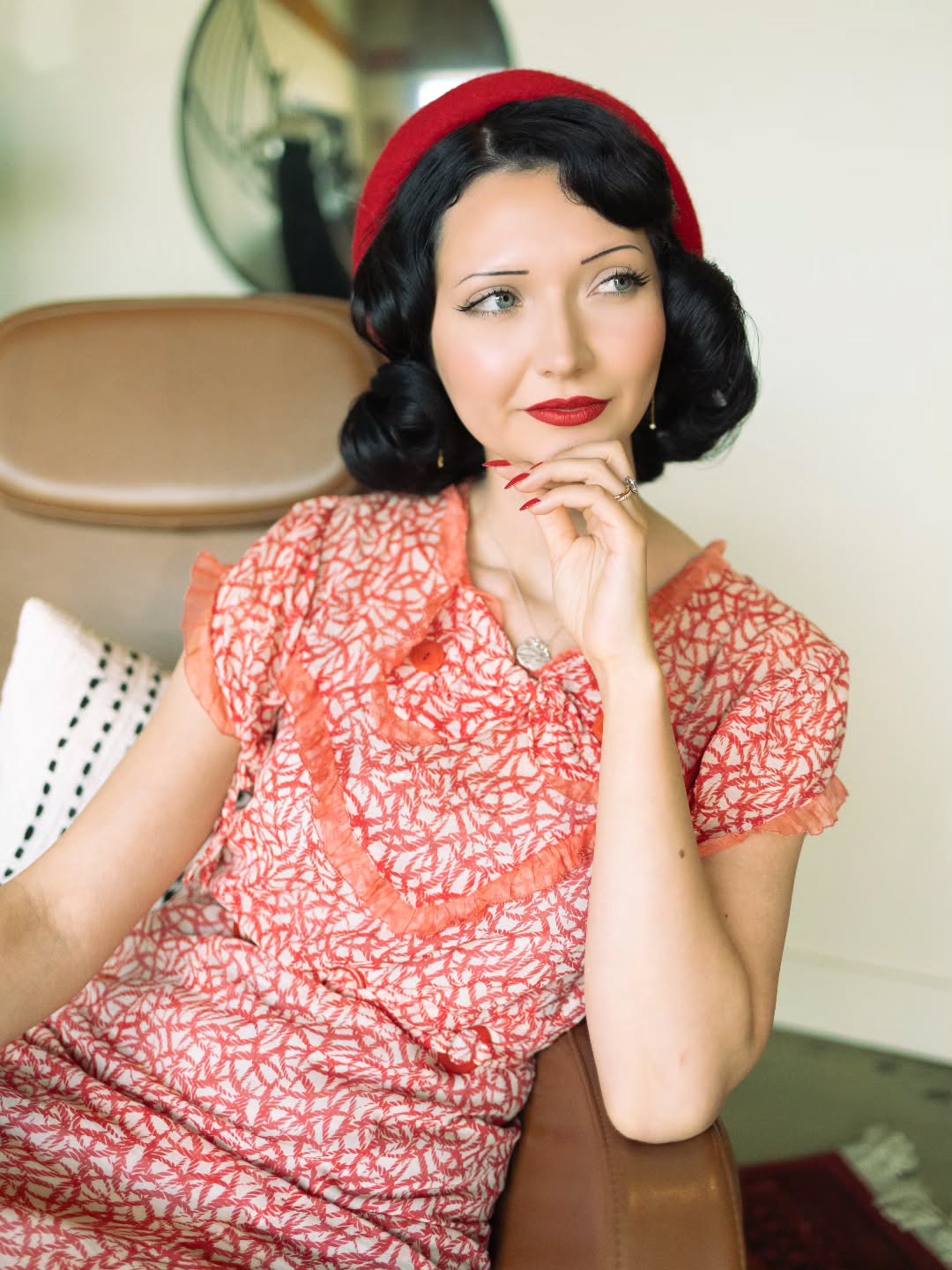 Refined Ruby Rolled Waves with Beret Accent