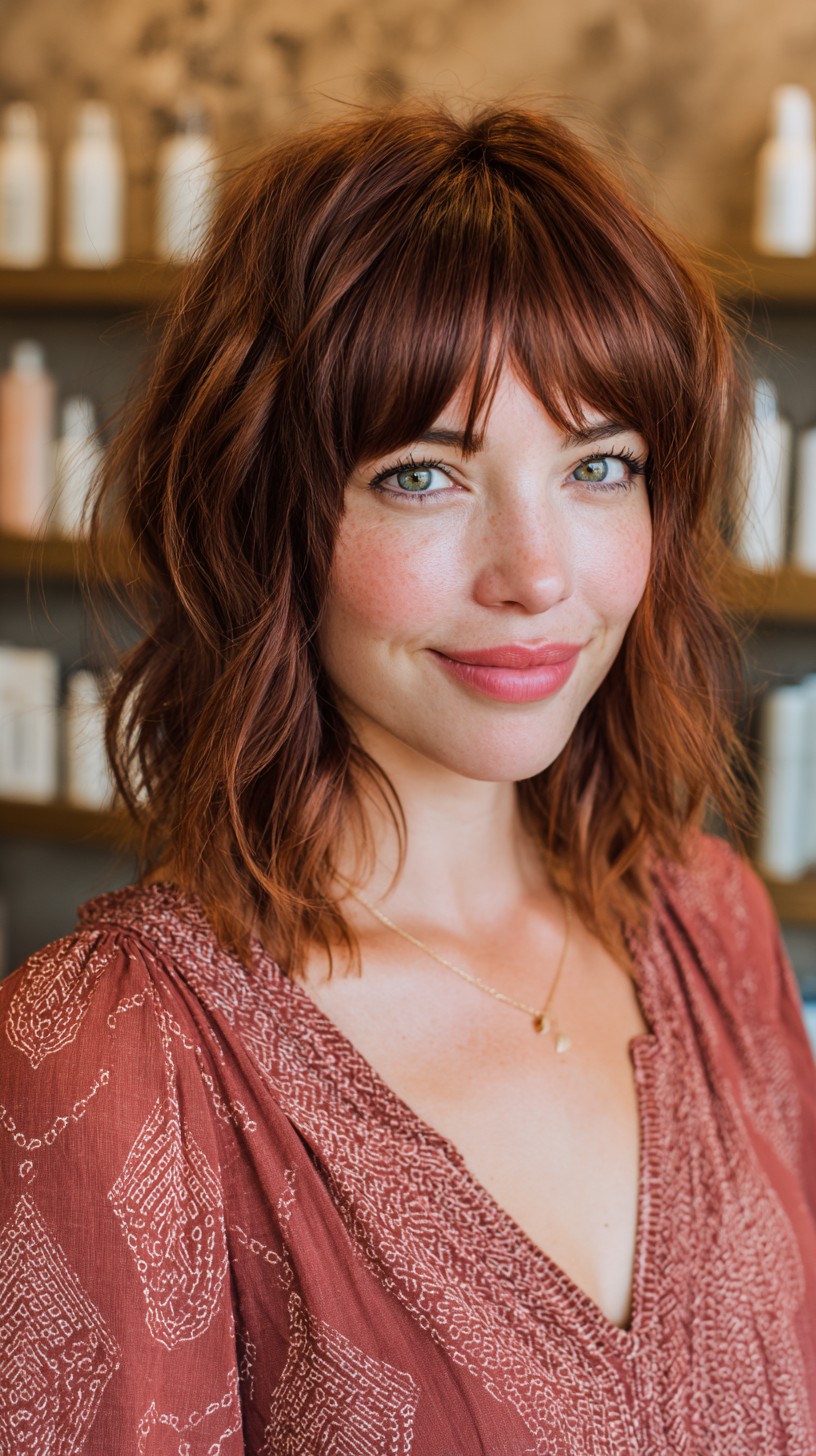 Rich Copper Shag with Feathered Bangs