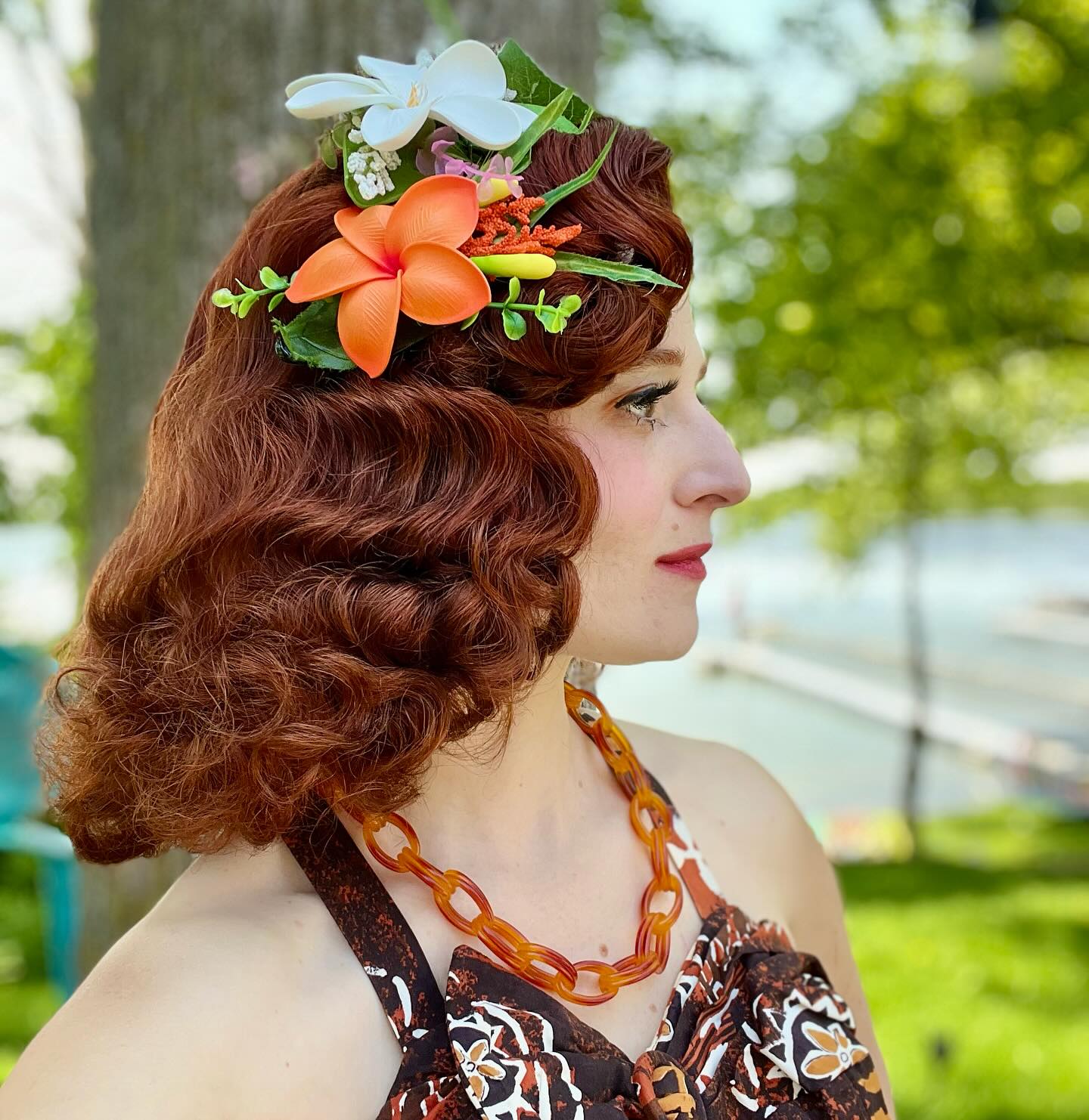 Rustic Auburn Cascading Curls with Floral Crown