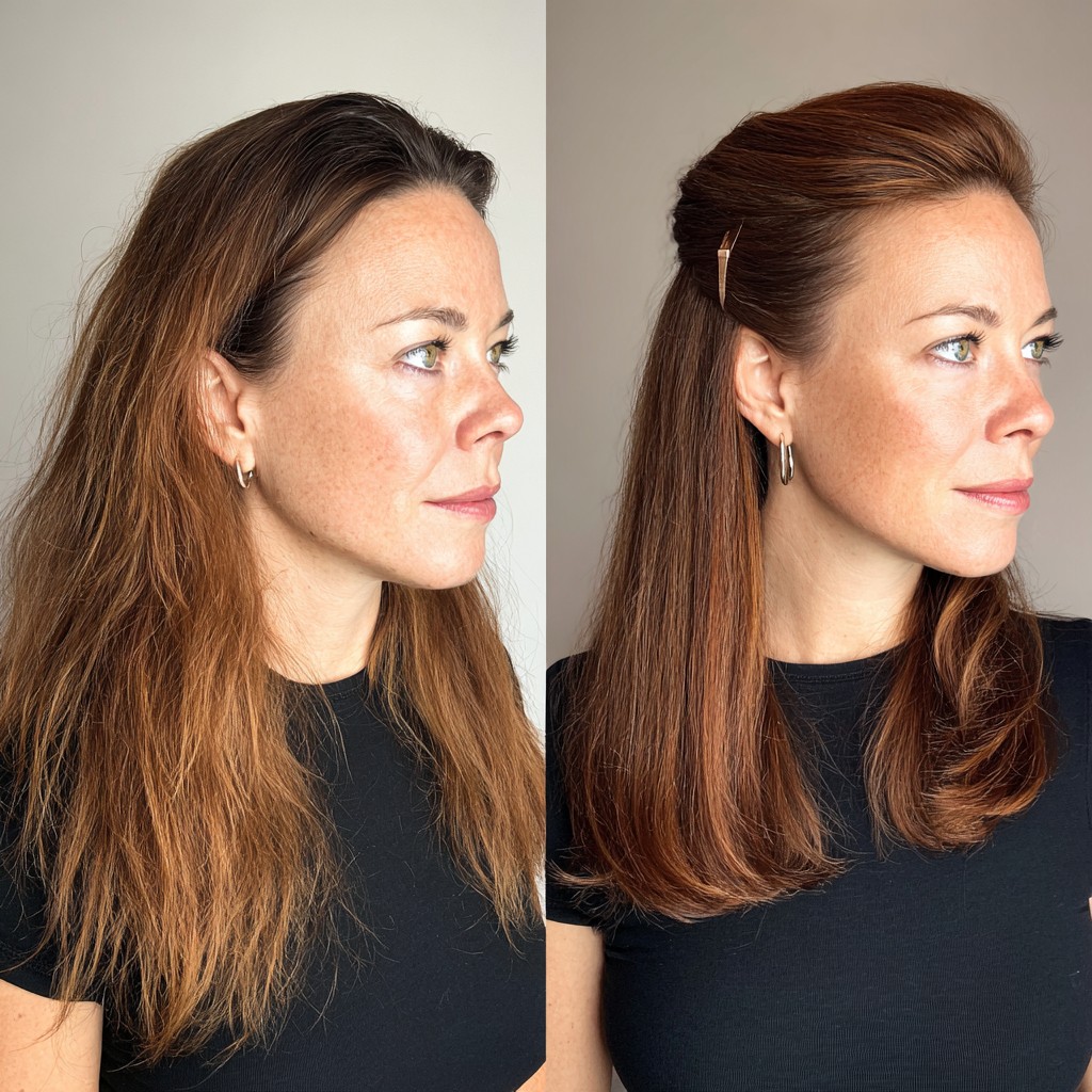 Sleek Auburn Tresses with Subtle Half-Up Style