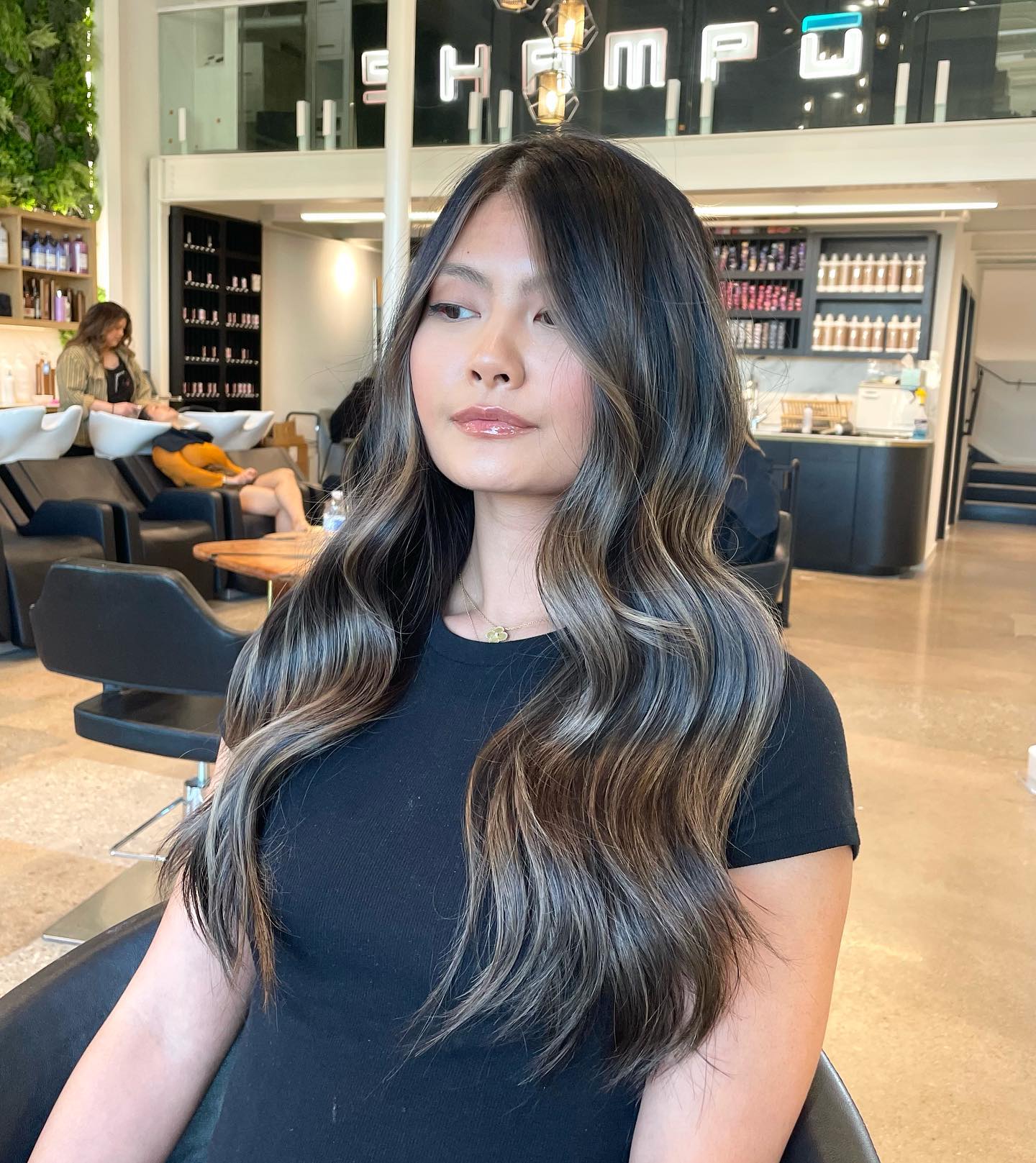 Soft Caramel Balayage on Long Brown Waves