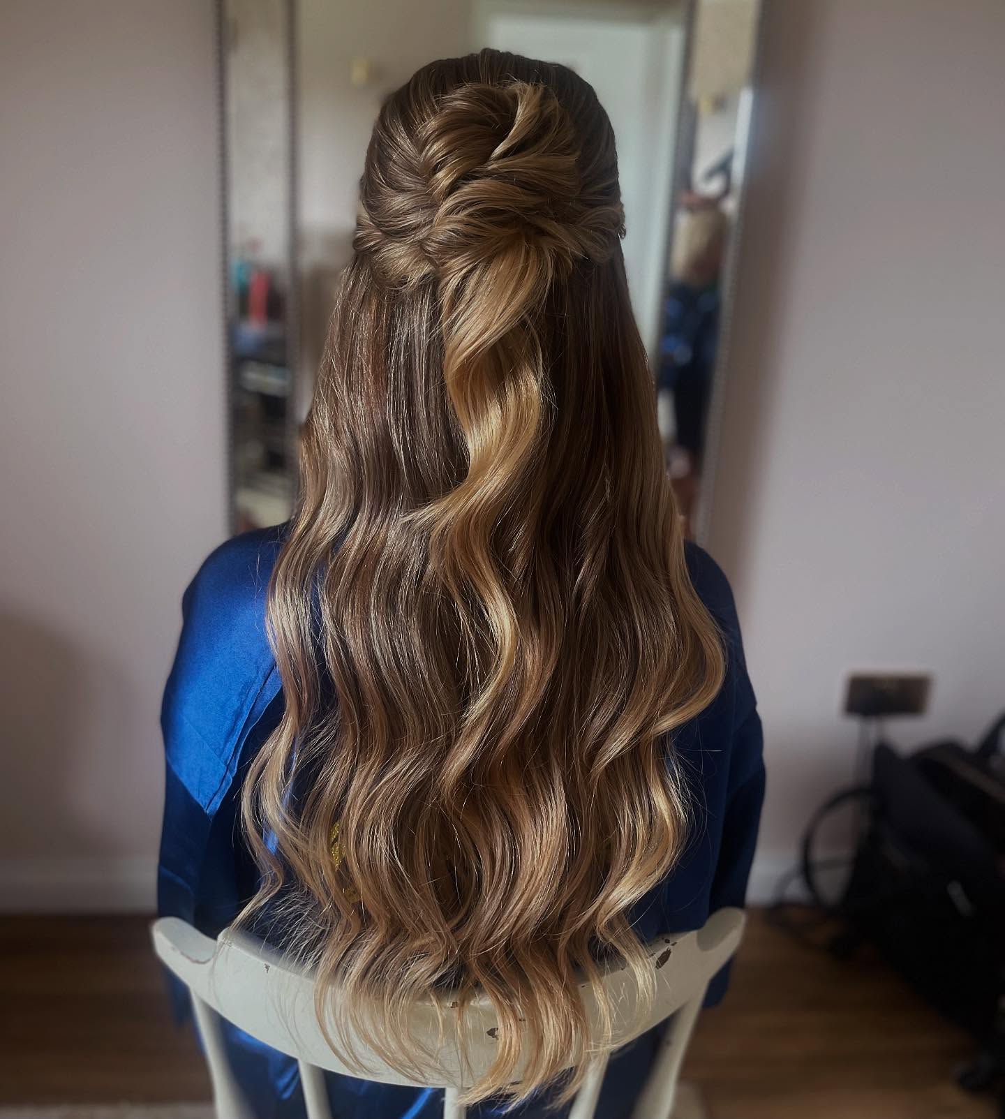 Subtle Golden Highlights with Boho Half-Up Twist