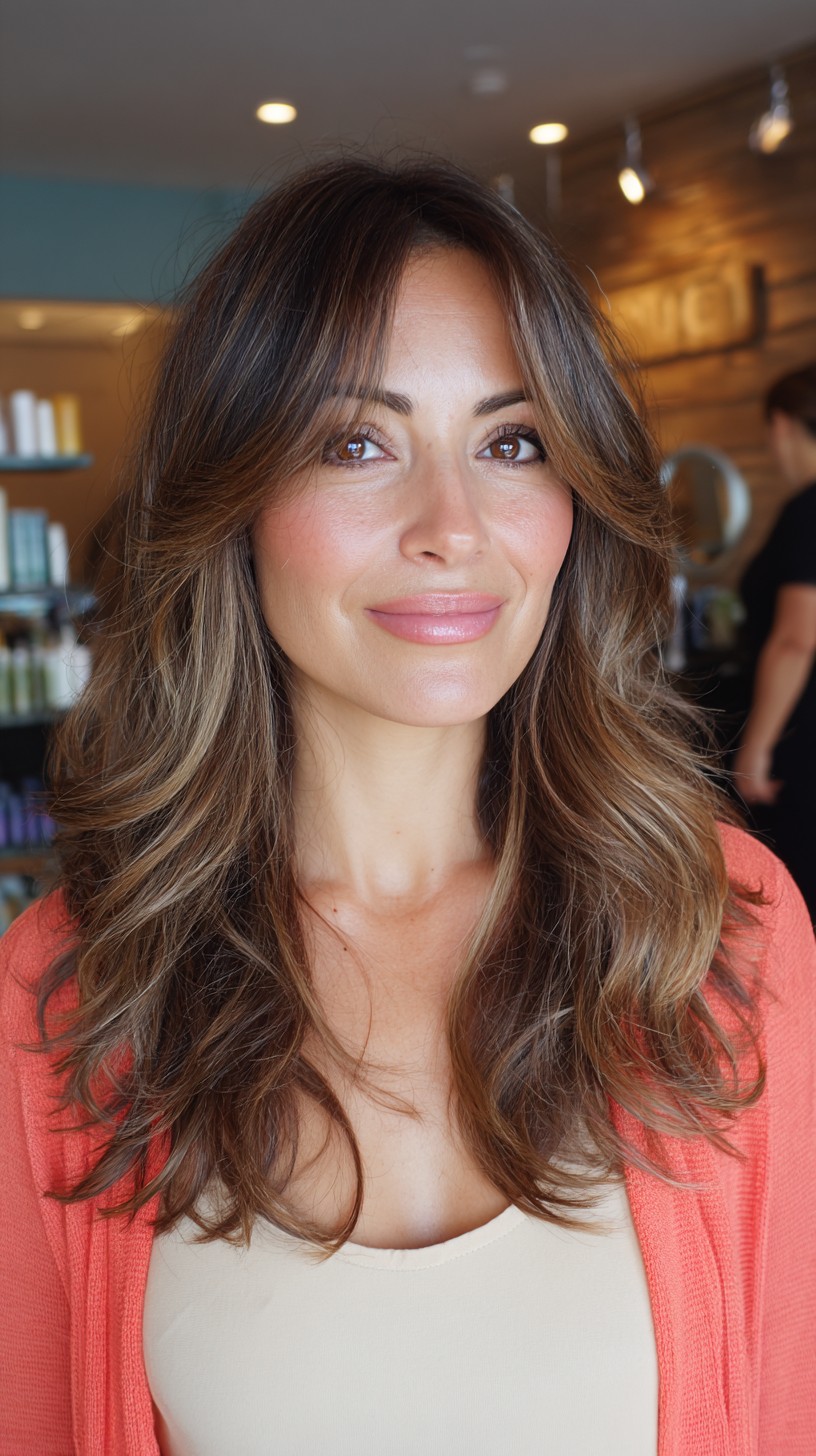 Sun-Kissed Chestnut Layers with Soft Tousles