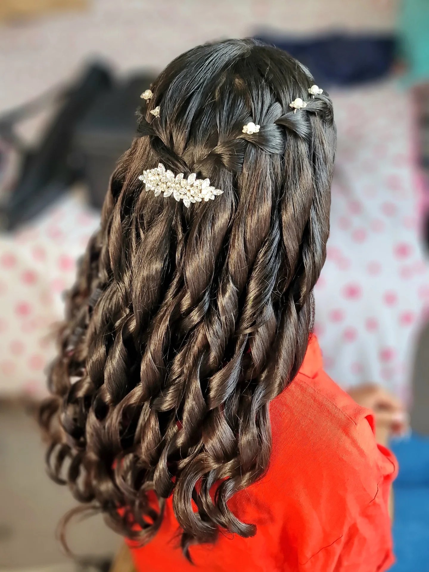 Twinkling Floral Accents on Lustrous Cascading Curls