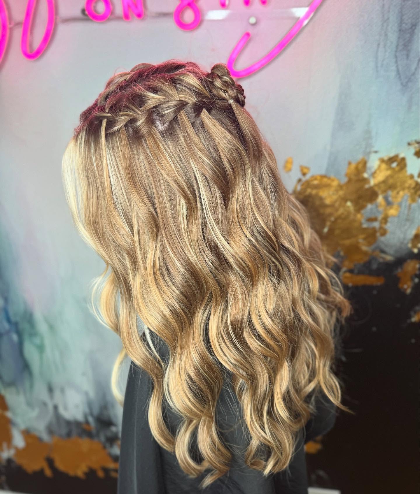 Vibrant Auburn Crown Braid with Golden Blonde Waves