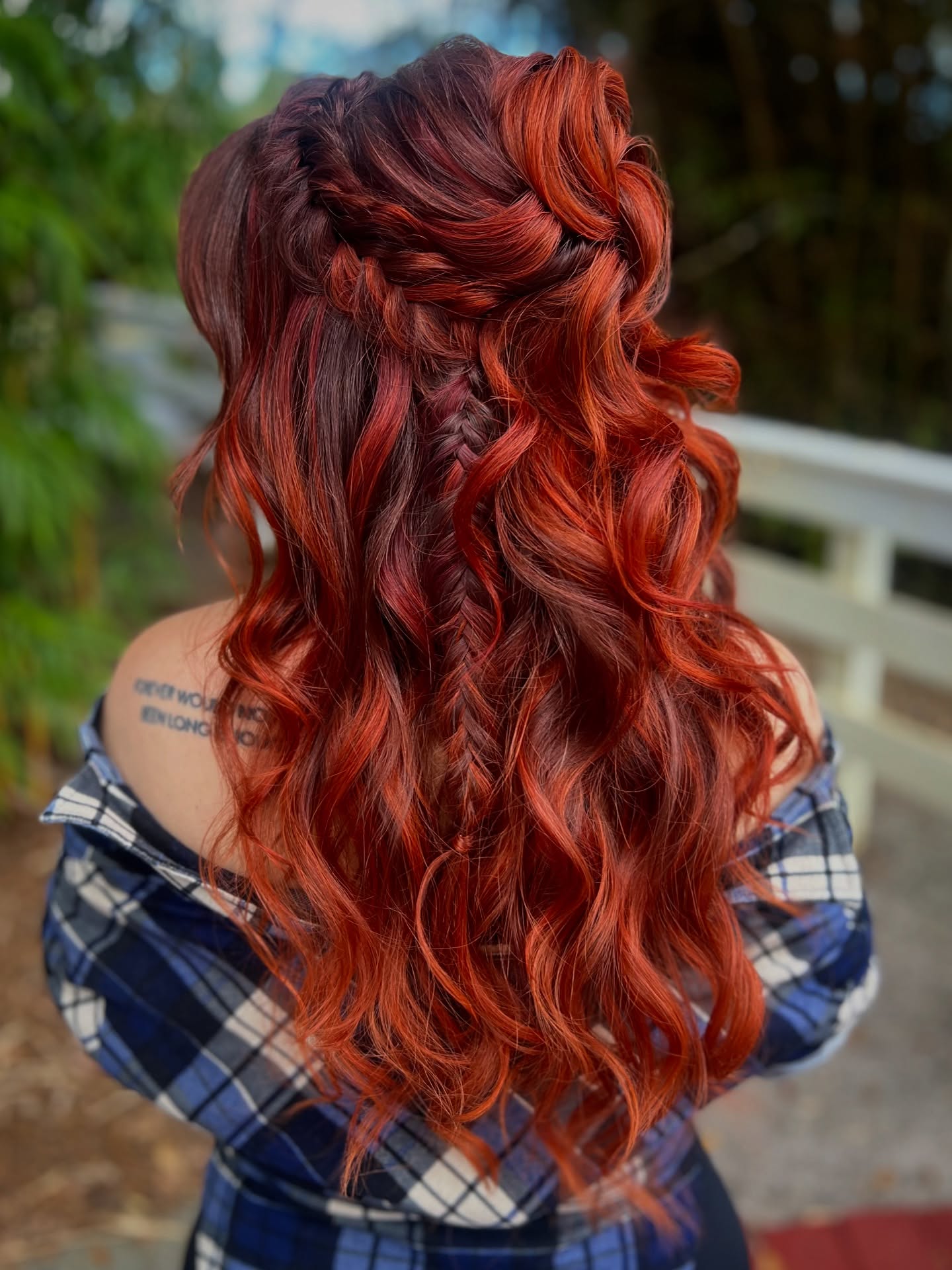 Vibrant Copper Balayage with Intricate Braiding