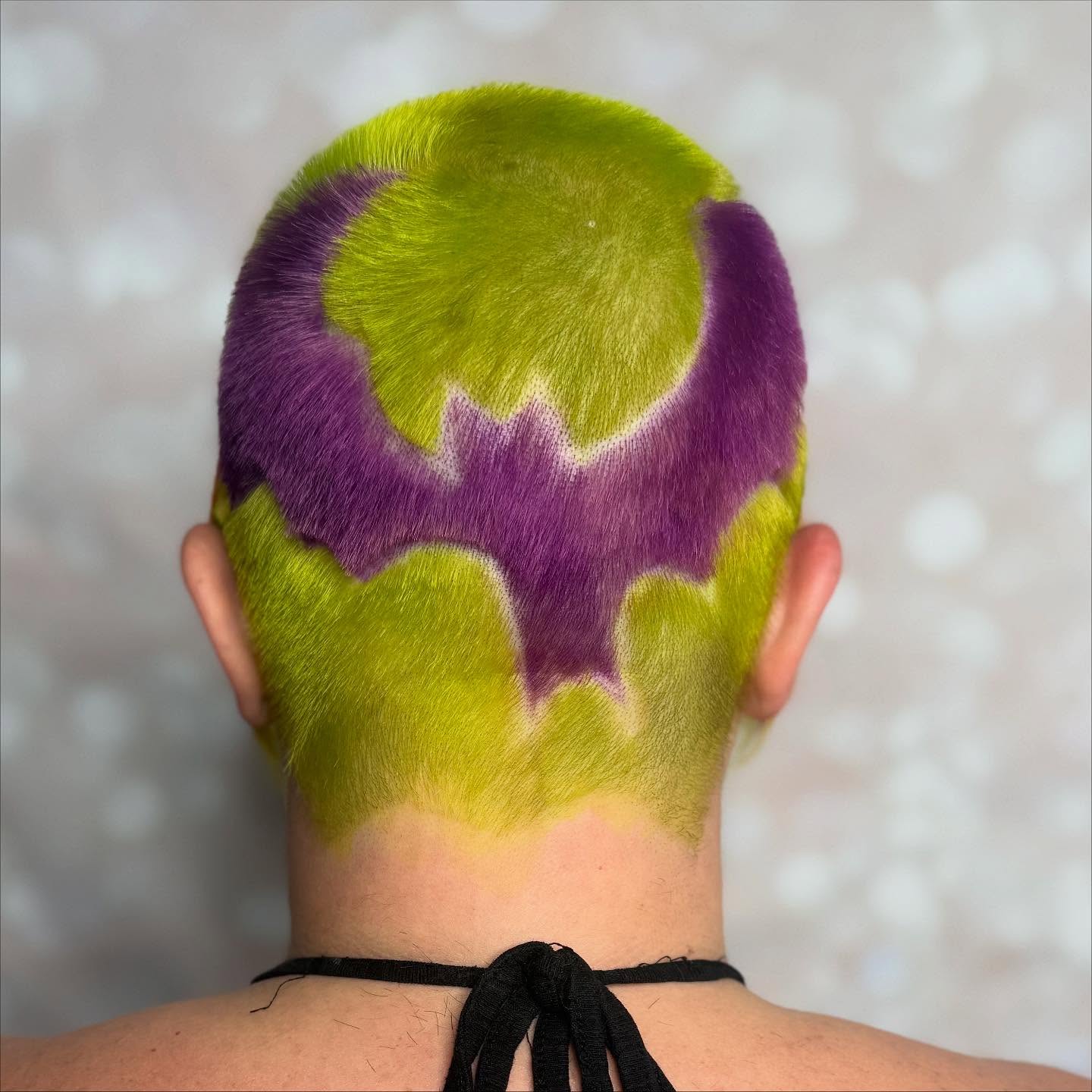 Vibrant Neon Buzz Cut with Artistic Color Design