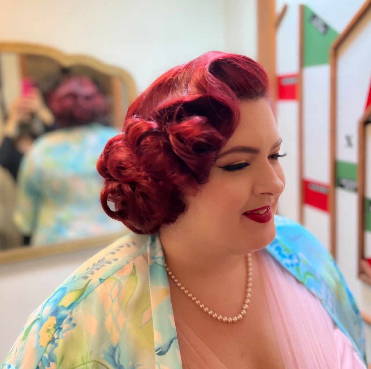 Vibrant Ruby Red Sculpted Curls and Waves