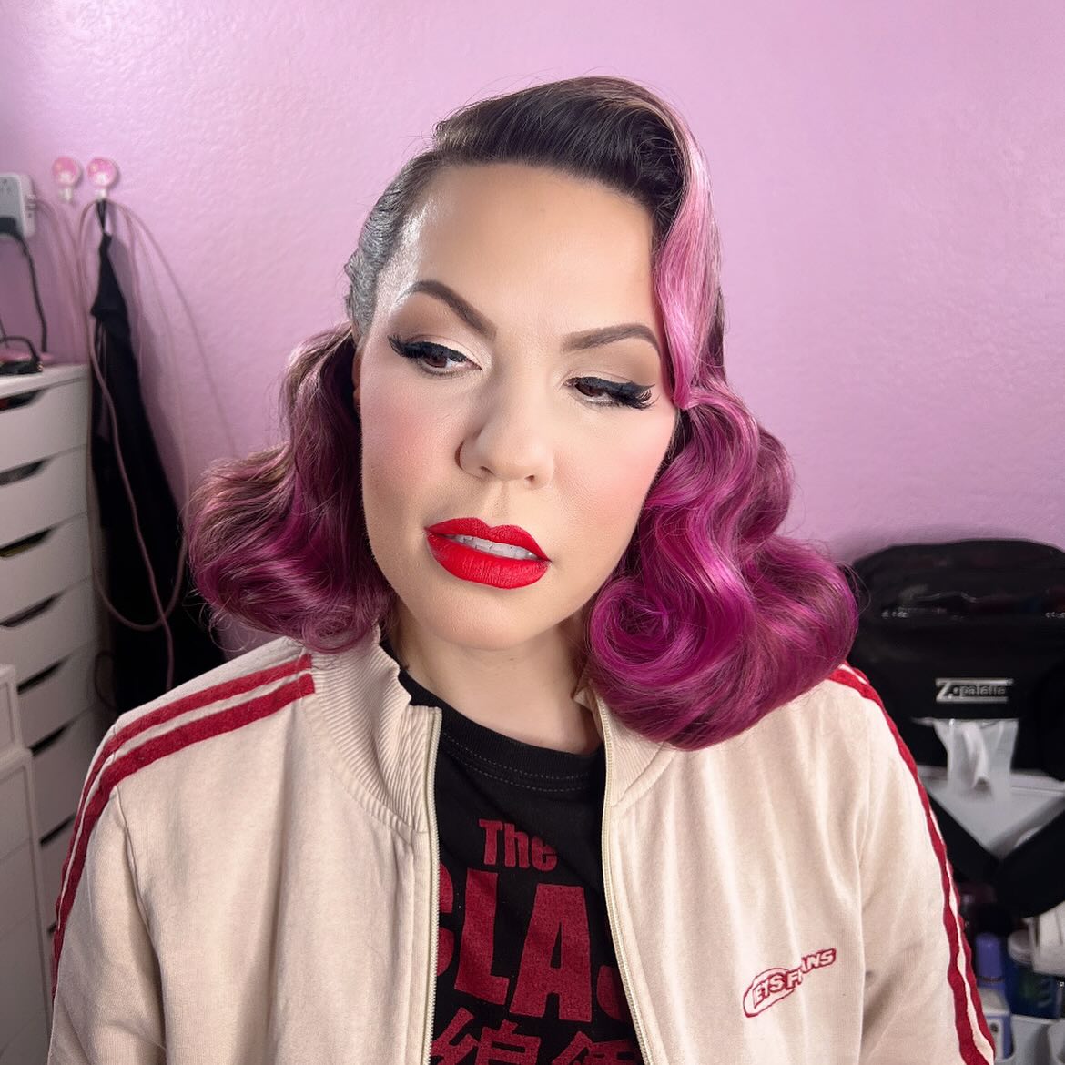Vivid Magenta Waves with Classic Hollywood Glamour
