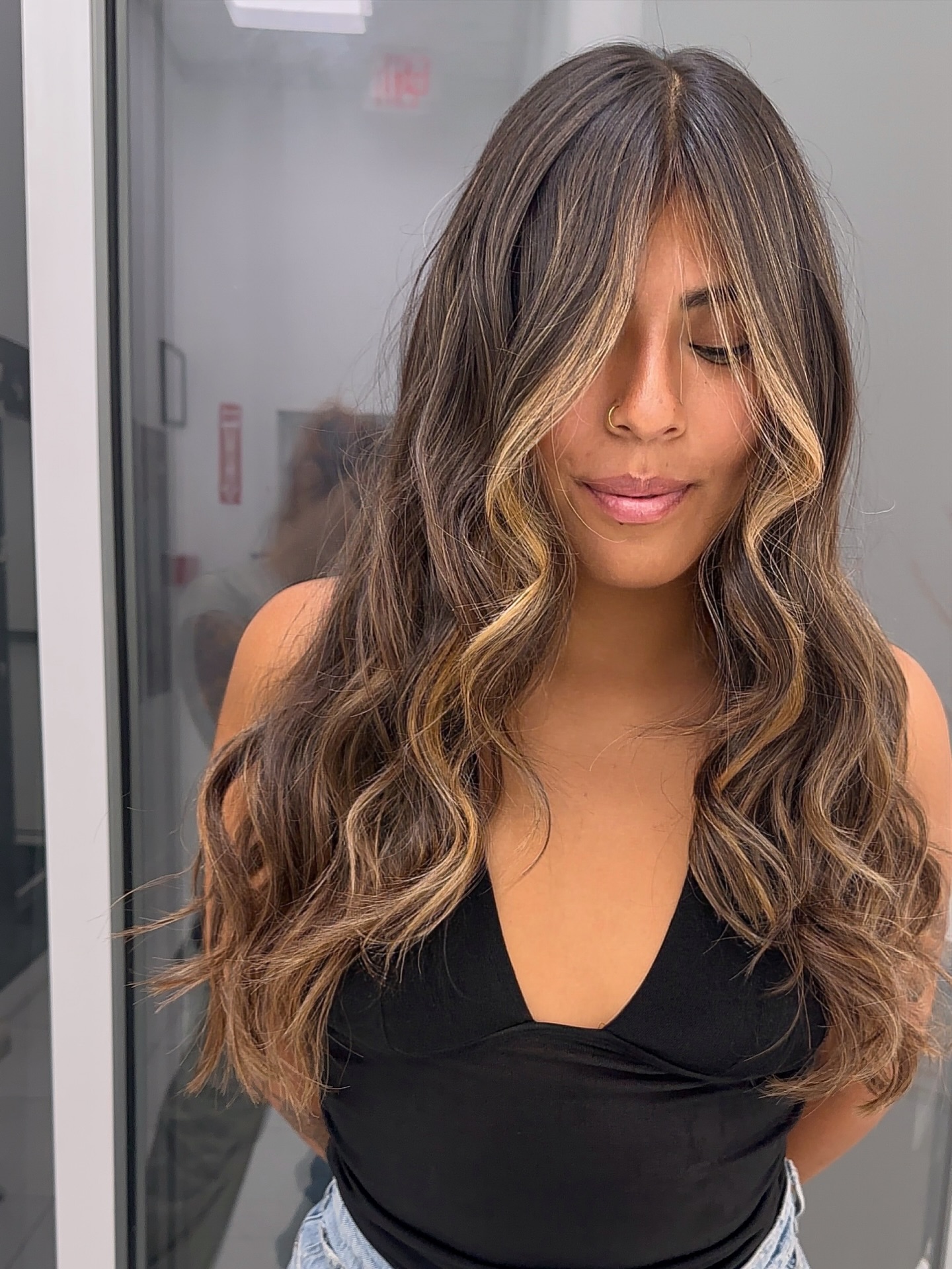 Warm Brown Waves with Bright Blonde Highlights