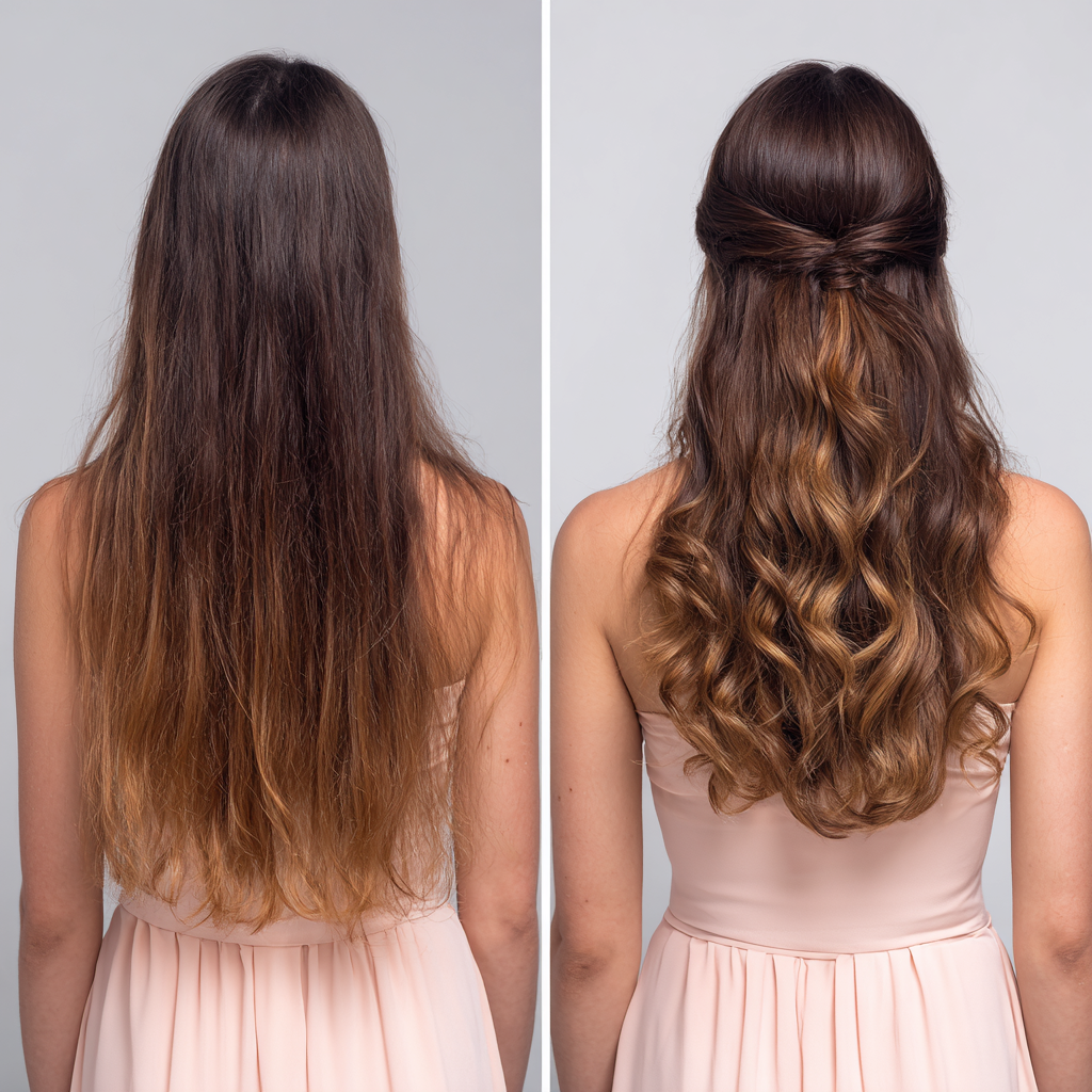 Chic Half Up Half Down Twisted Waves with Soft Curls