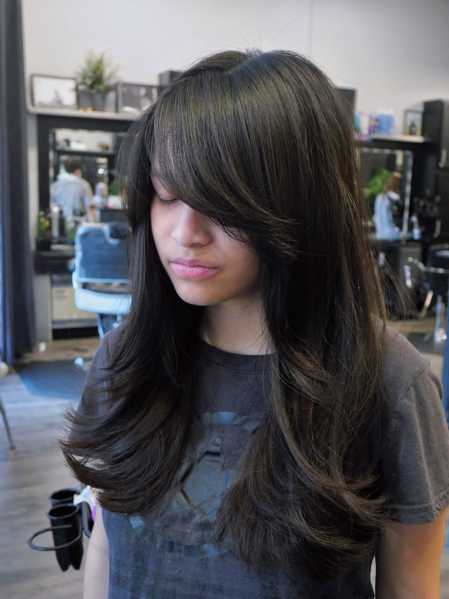 Dramatic Espresso Layers with Sweeping Side Bangs
