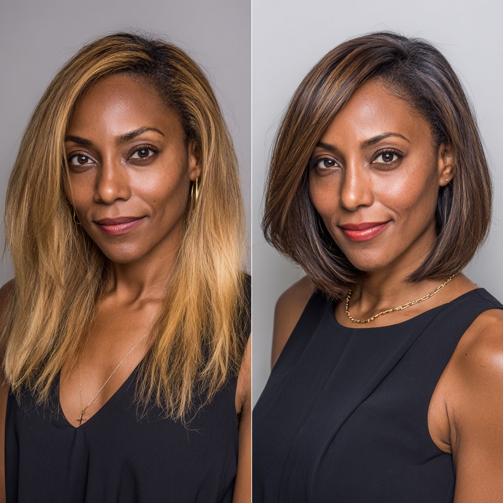 Elegant Chestnut Brown Bob with Natural Highlights