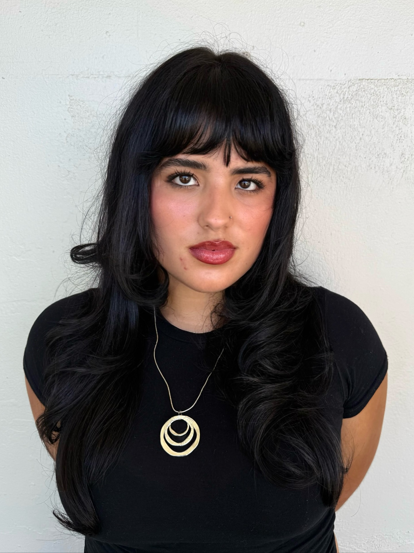 Jet-Black Waves with Curtain Bangs
