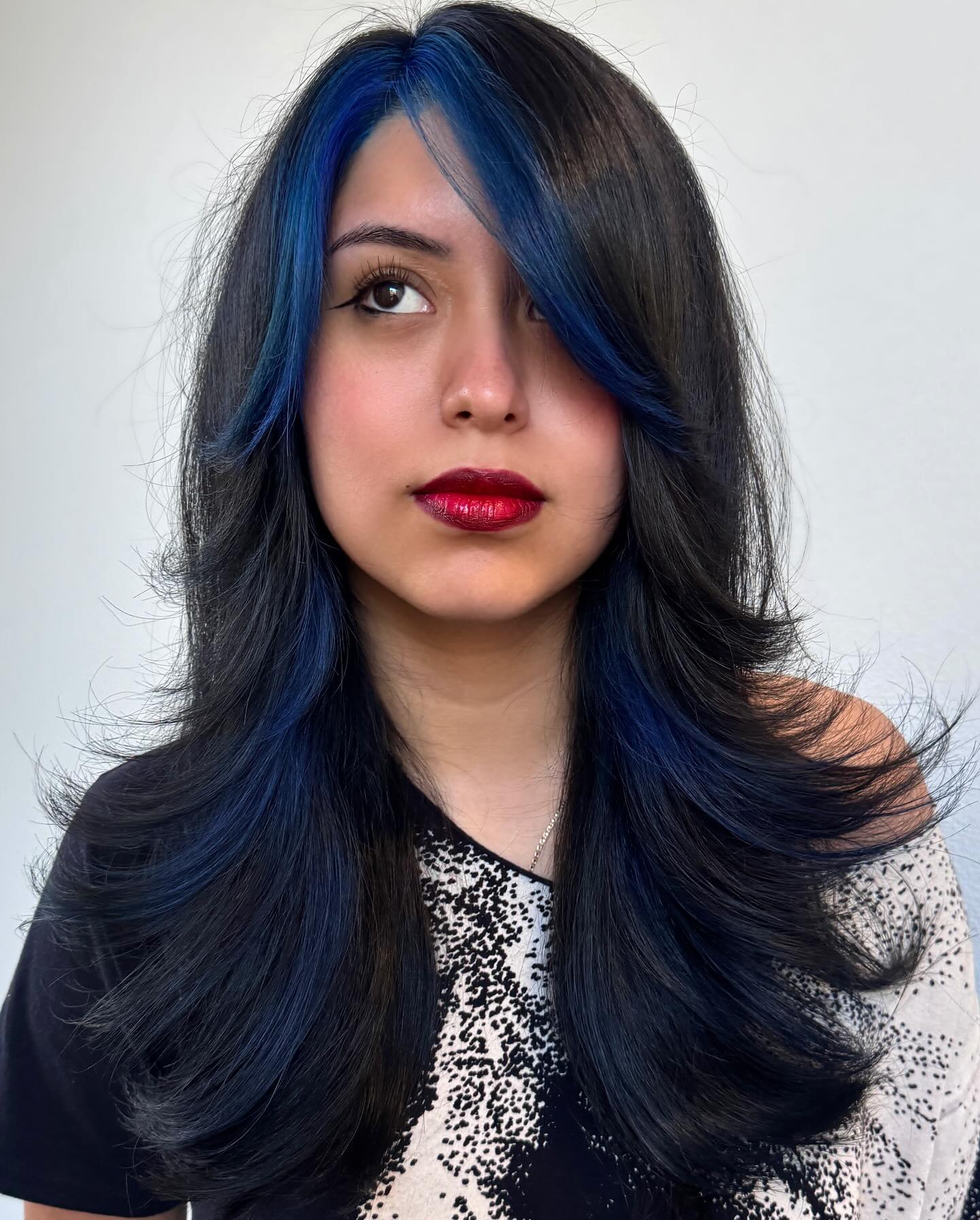 Midnight-Blue Ombre on Lustrous Long Layers