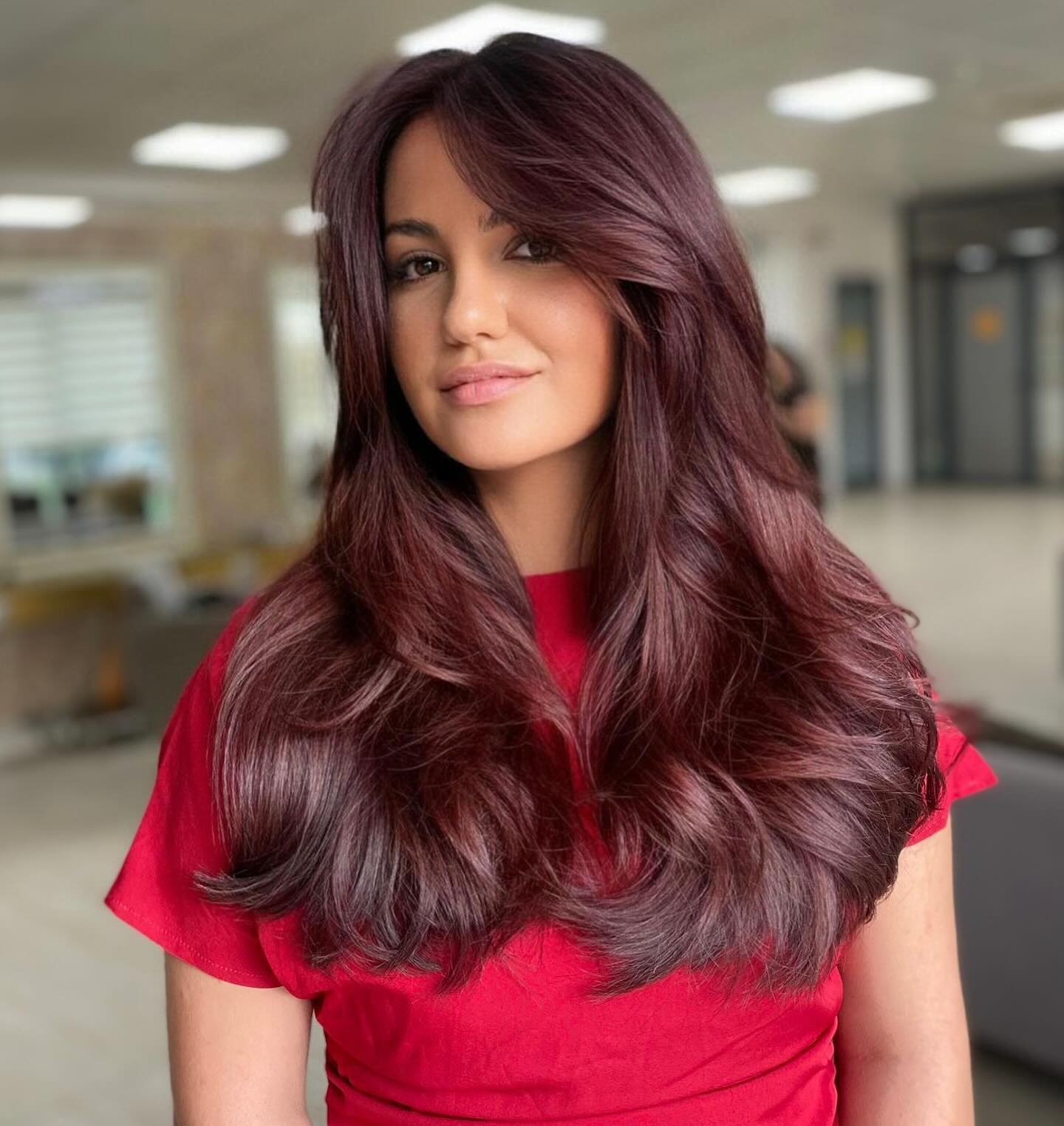 Radiant Burgundy Layered Waves