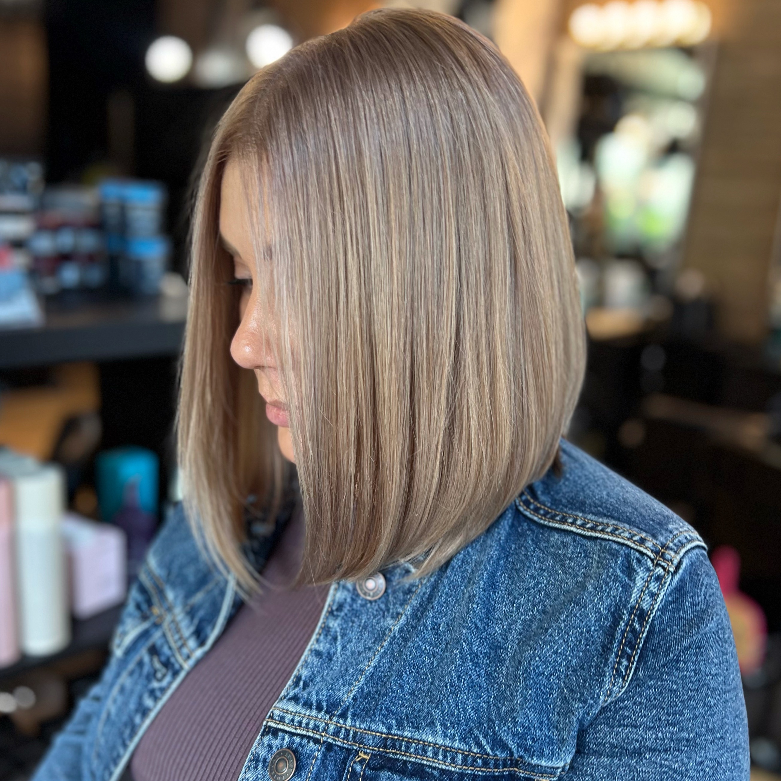 Silky Bronde Lob with Subtle Dimension