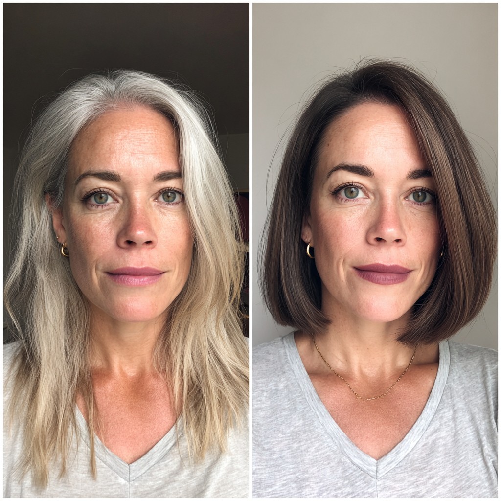 Silver Blonde to Rich Chocolate Bob Transformation