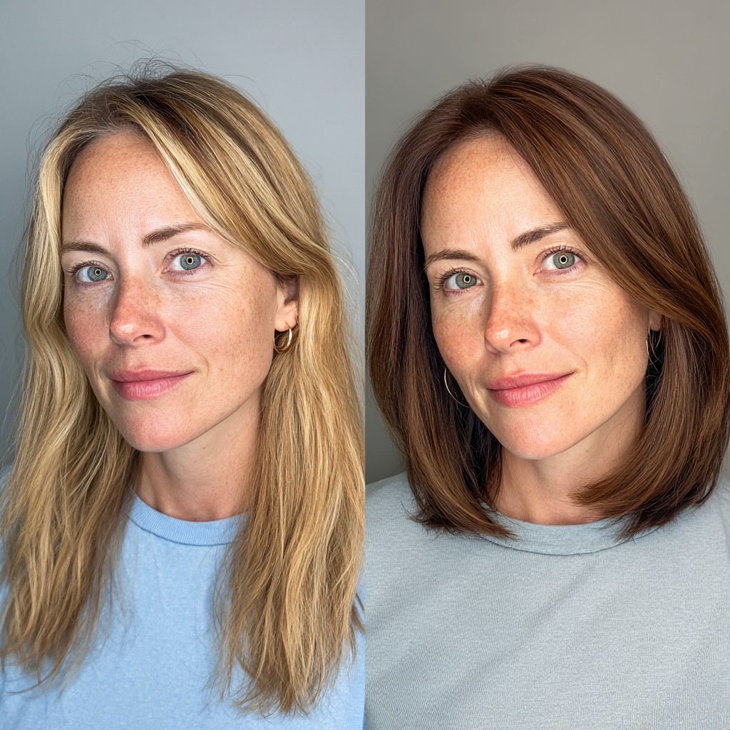 Sleek Medium-Length Transition from Sunkissed Blonde to Rich Chestnut