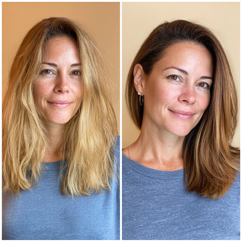 Smooth Golden Blonde to Rich Walnut Layered Transformation