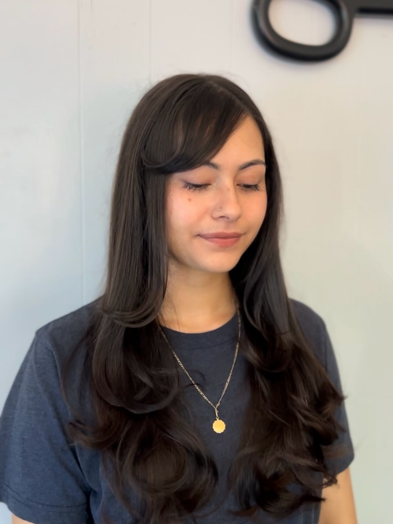 Soft Chestnut Waves with Delicate Side Fringe