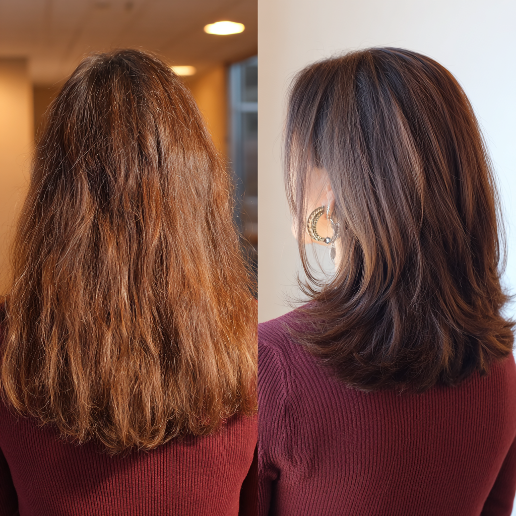 Softly Layered Chestnut Lob with Subtle Highlights