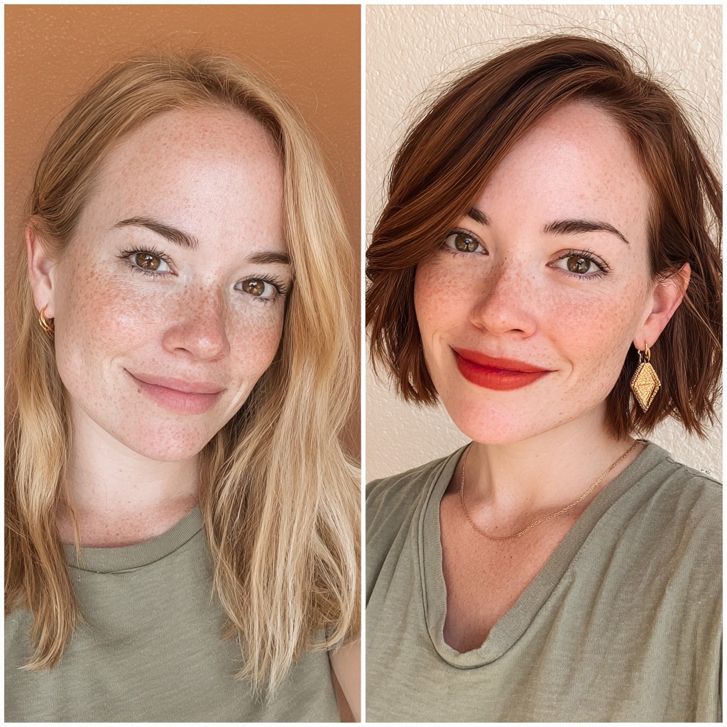 Subtle Blonde to Sassy Auburn Bob Transformation