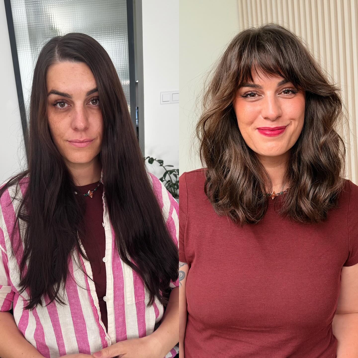 Textured Brunette Shag with Feathered Bangs