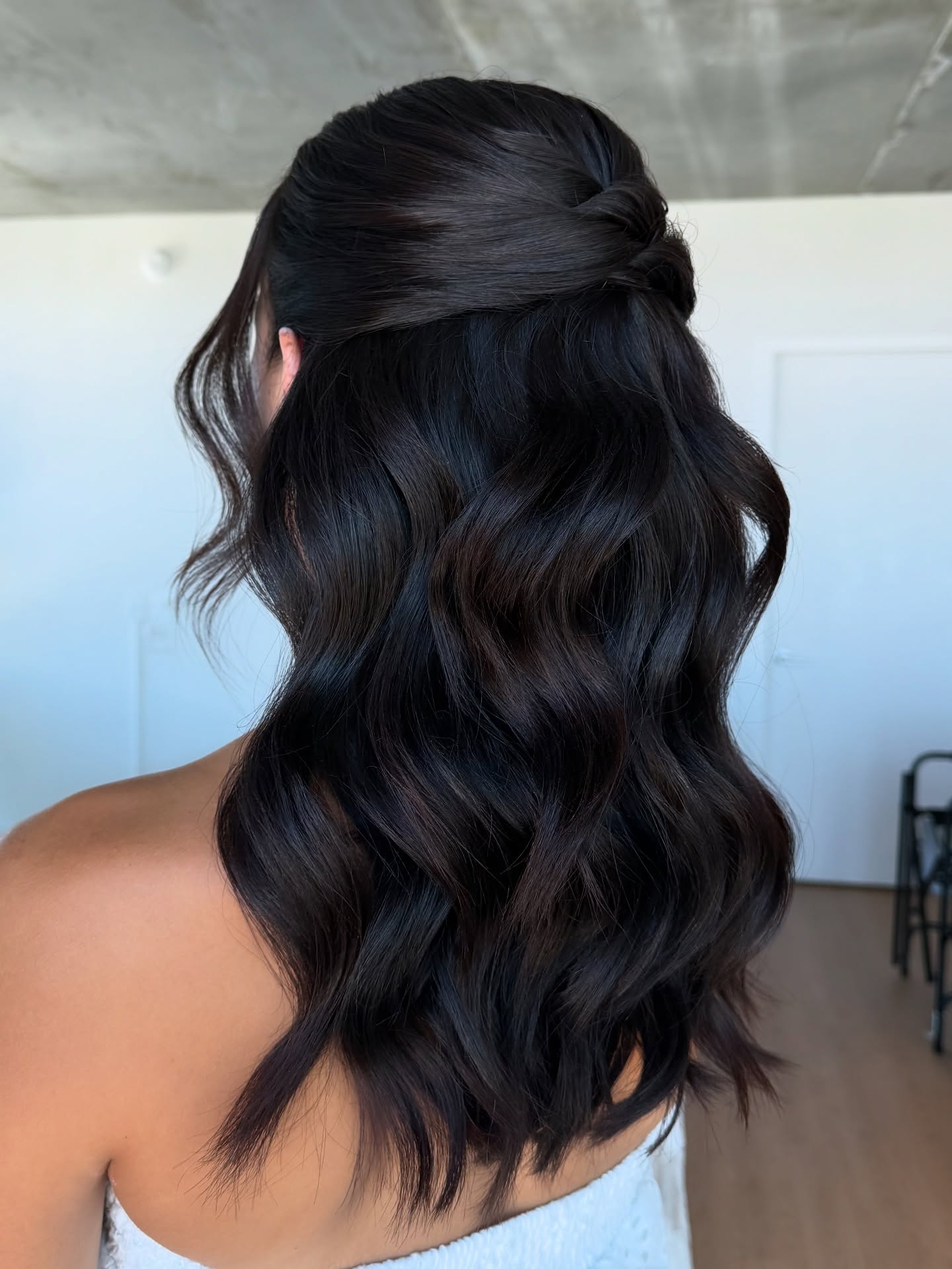 Textured Half Up Half Down Waves with Twisted Accent