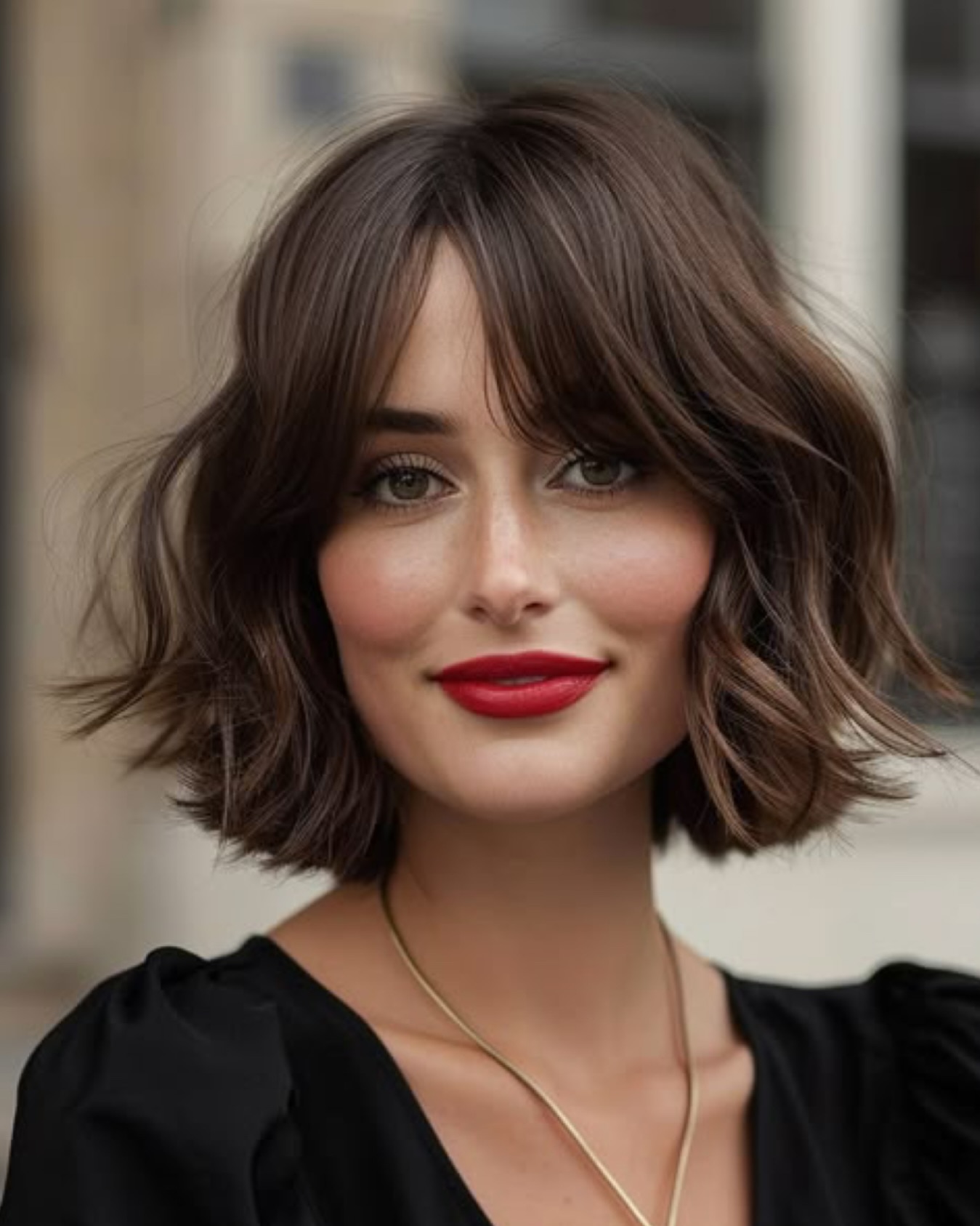 Textured Tousled French Bob with Soft Bangs
