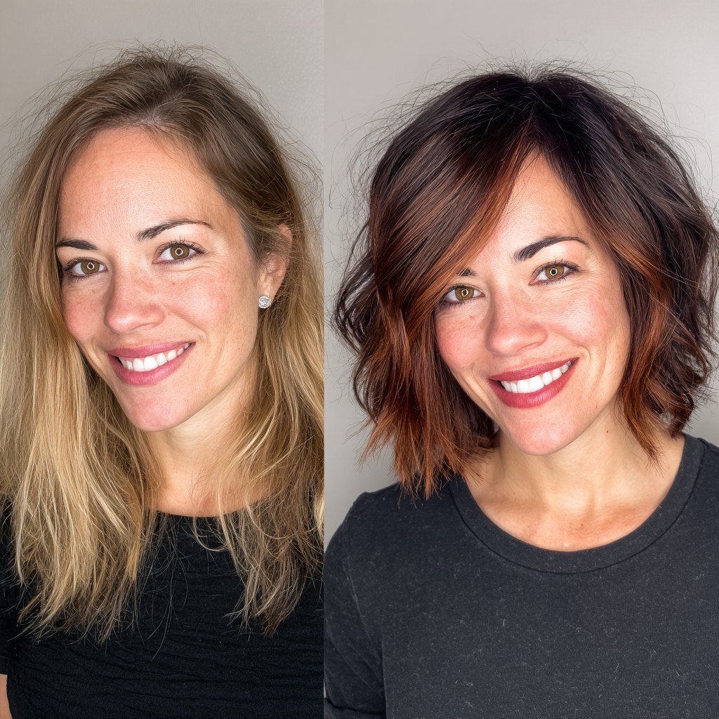 Vibrant Chestnut Wavy Bob Transformation