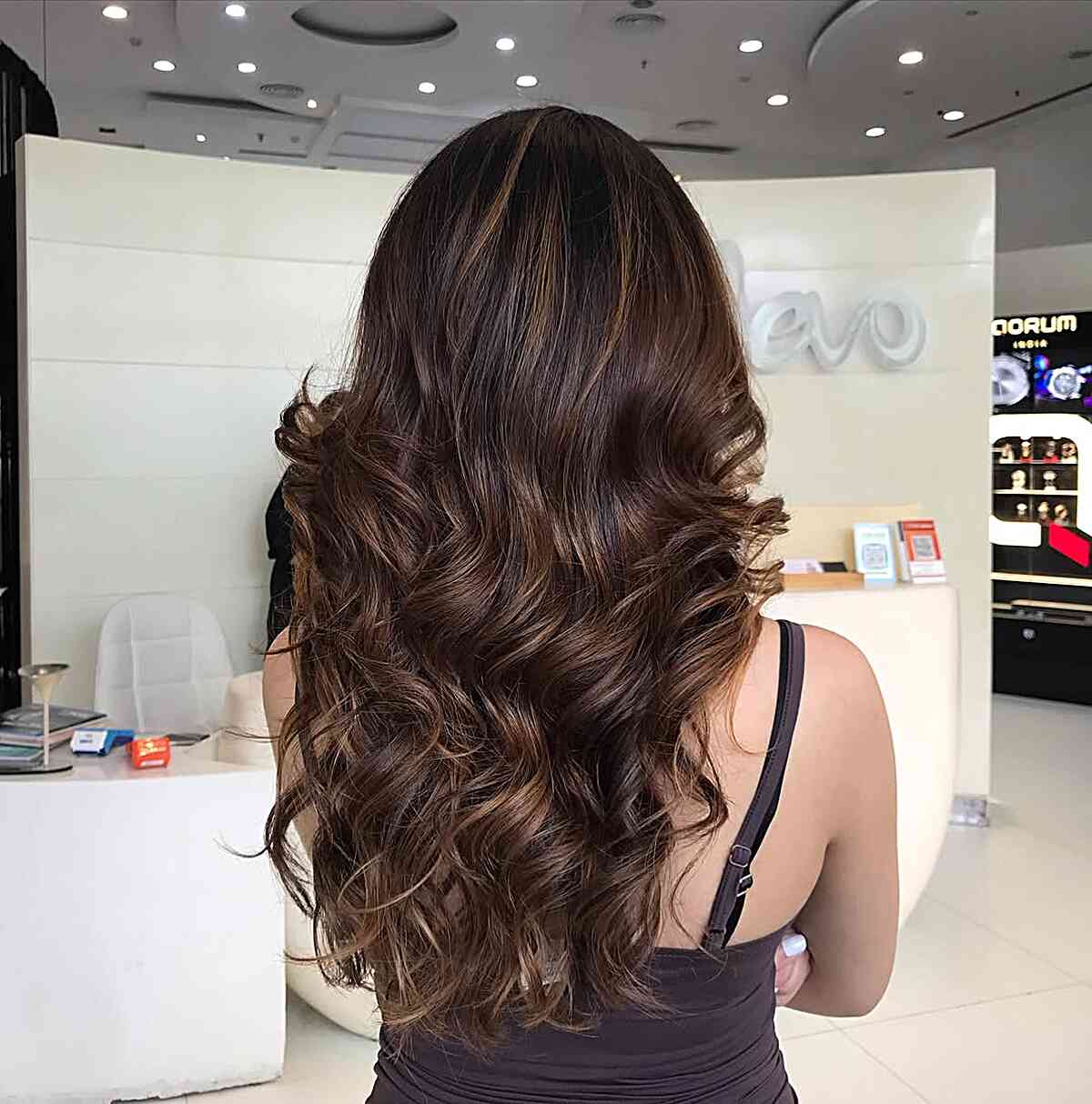 Beautiful Caramel Highlights on Luscious Brown Waves