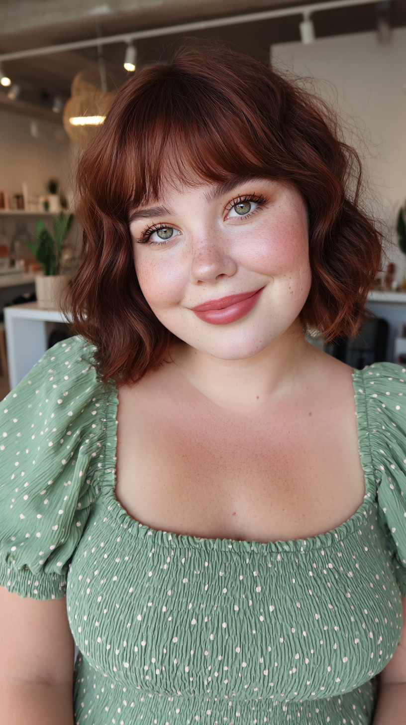 Charming Curly Bob with Soft Bangs