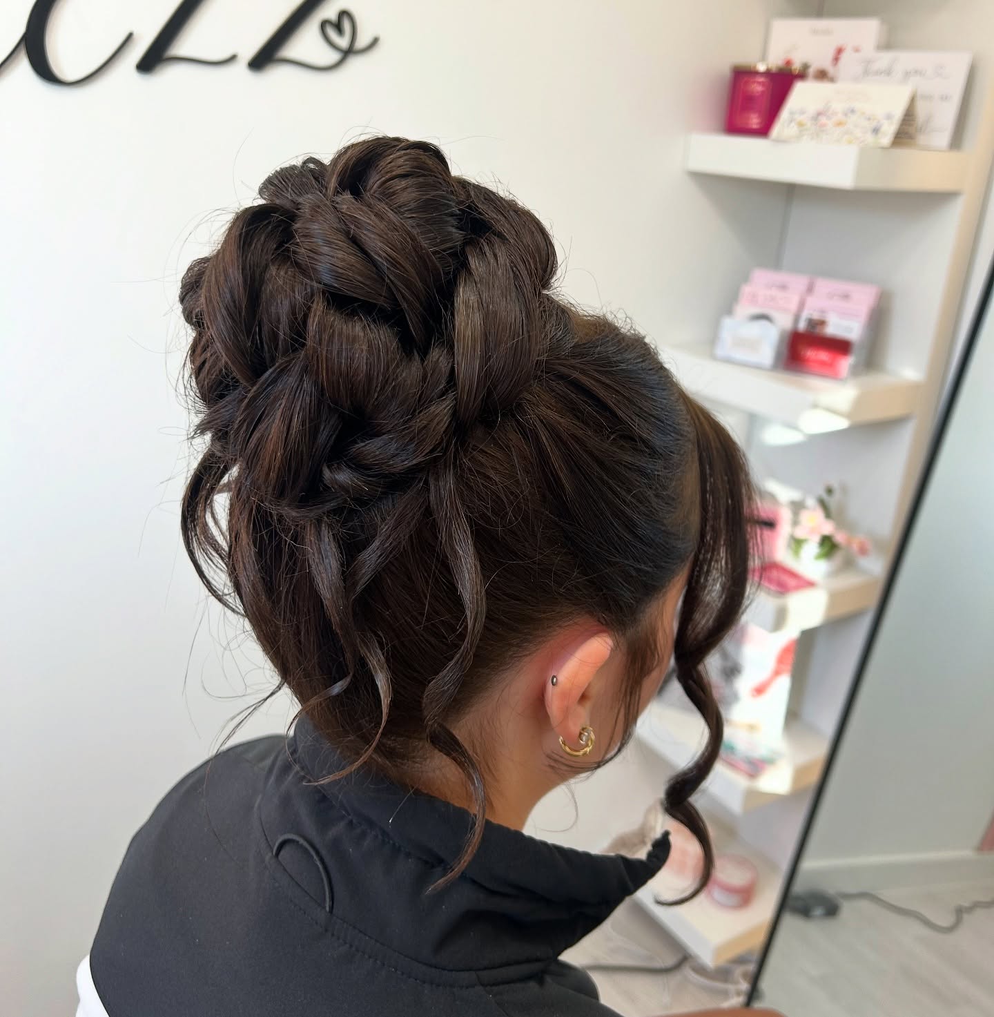 Chic Braided Updo with Cascading Tendrils