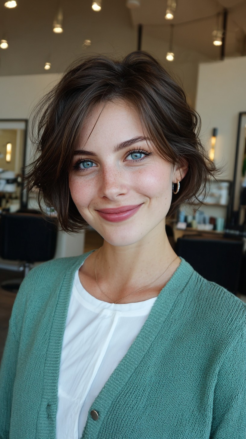 Chic Chocolate Textured Bob with Soft Waves