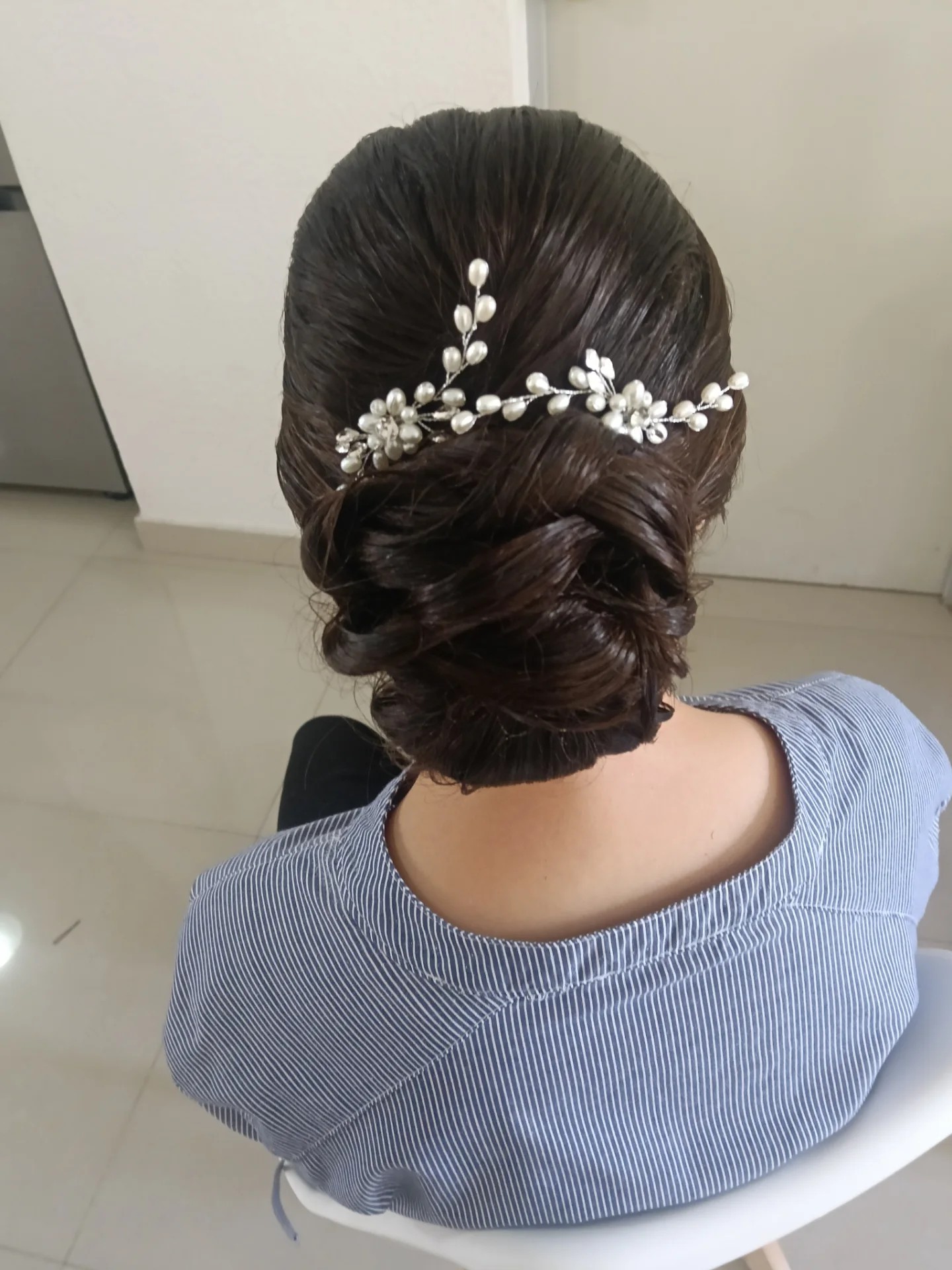 Chic Pearlescent Beaded Tiara with Elegant Twisted Bun