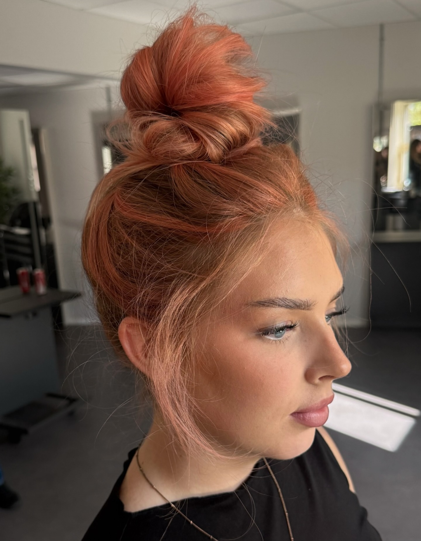 Copper Textured Top-Knot with Wispy Strands