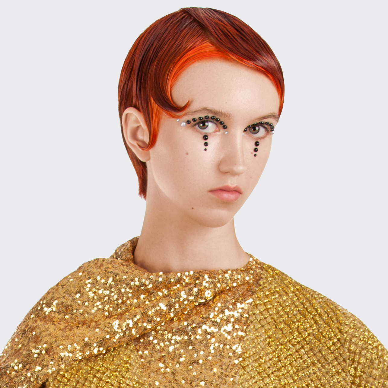 Fiery Copper Asymmetrical Pixie with Beaded Accents