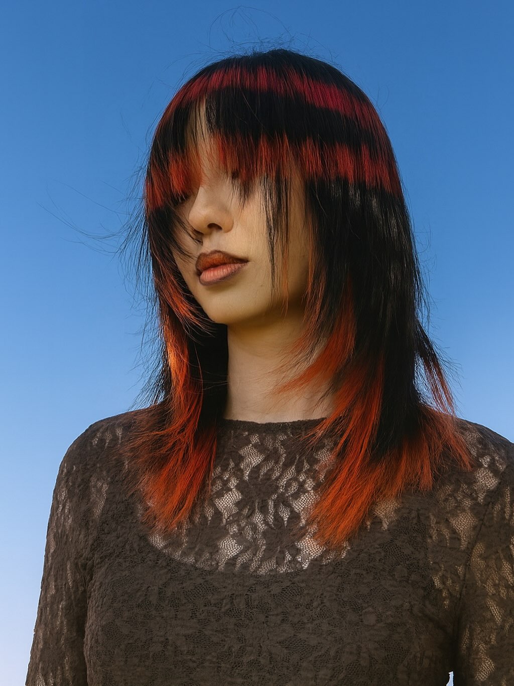 Fiery Red and Black Striped Long Bob