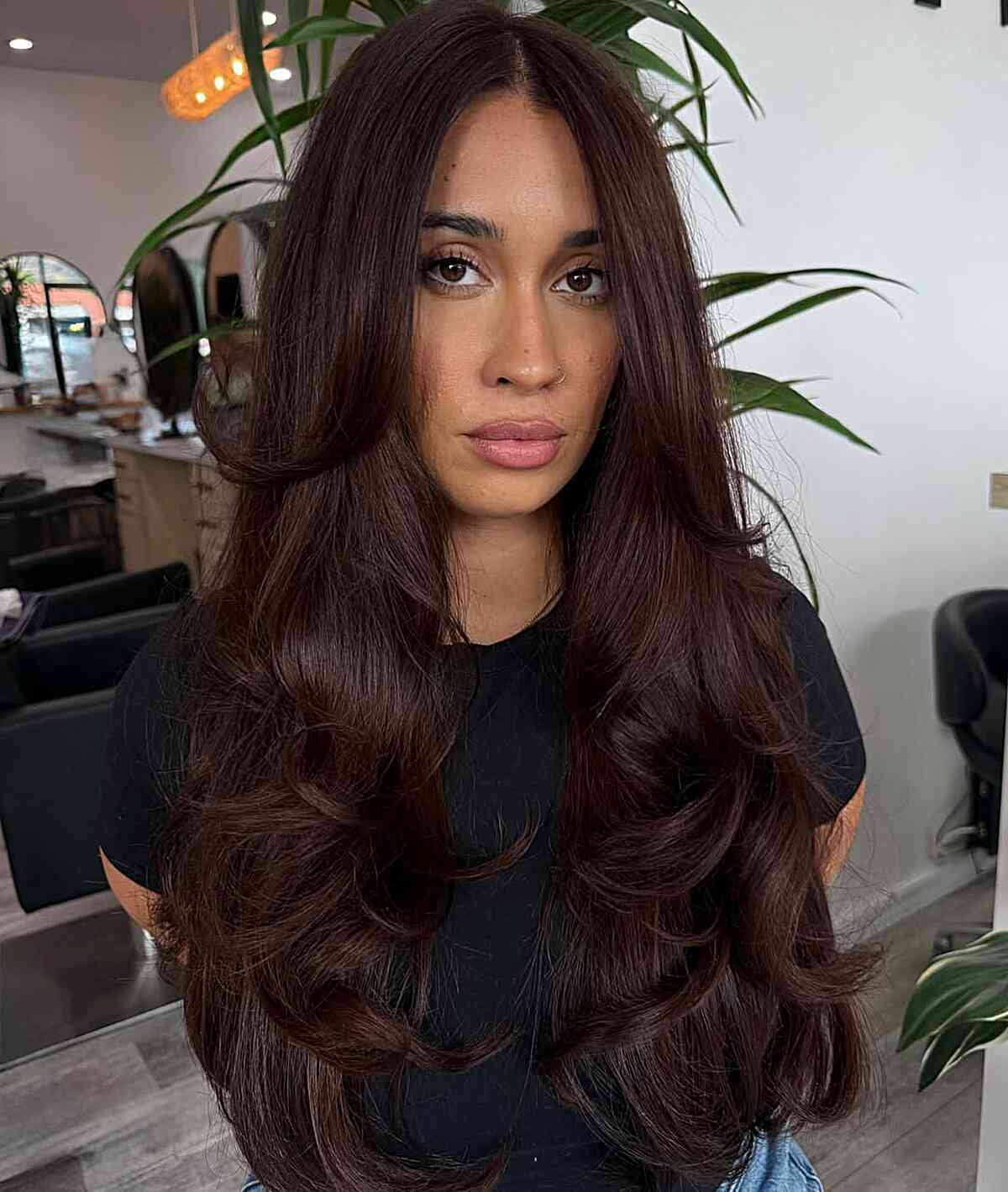 Luxurious Chocolate Brown Layered Waves