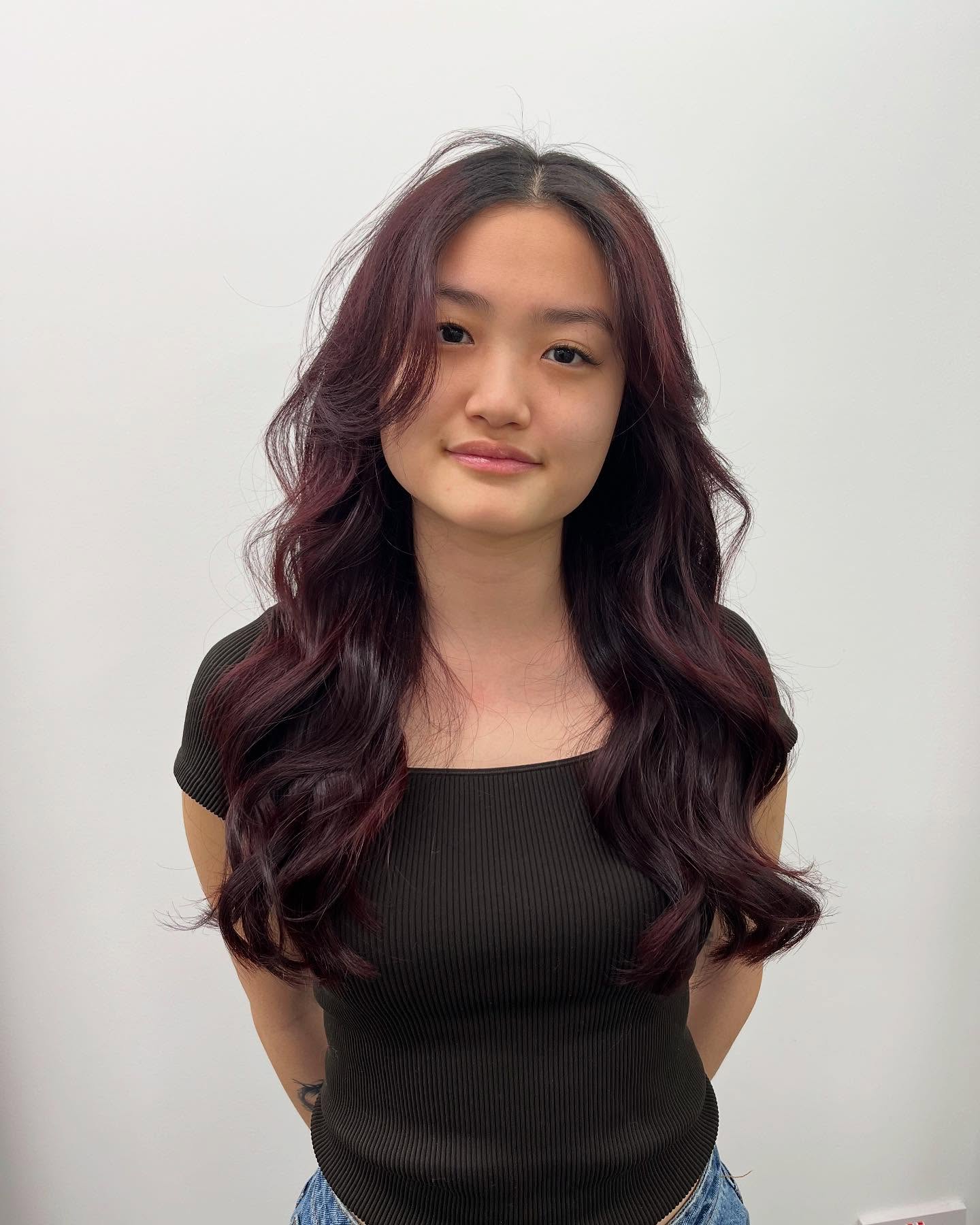 Rich Burgundy Waves with Gentle Highlights