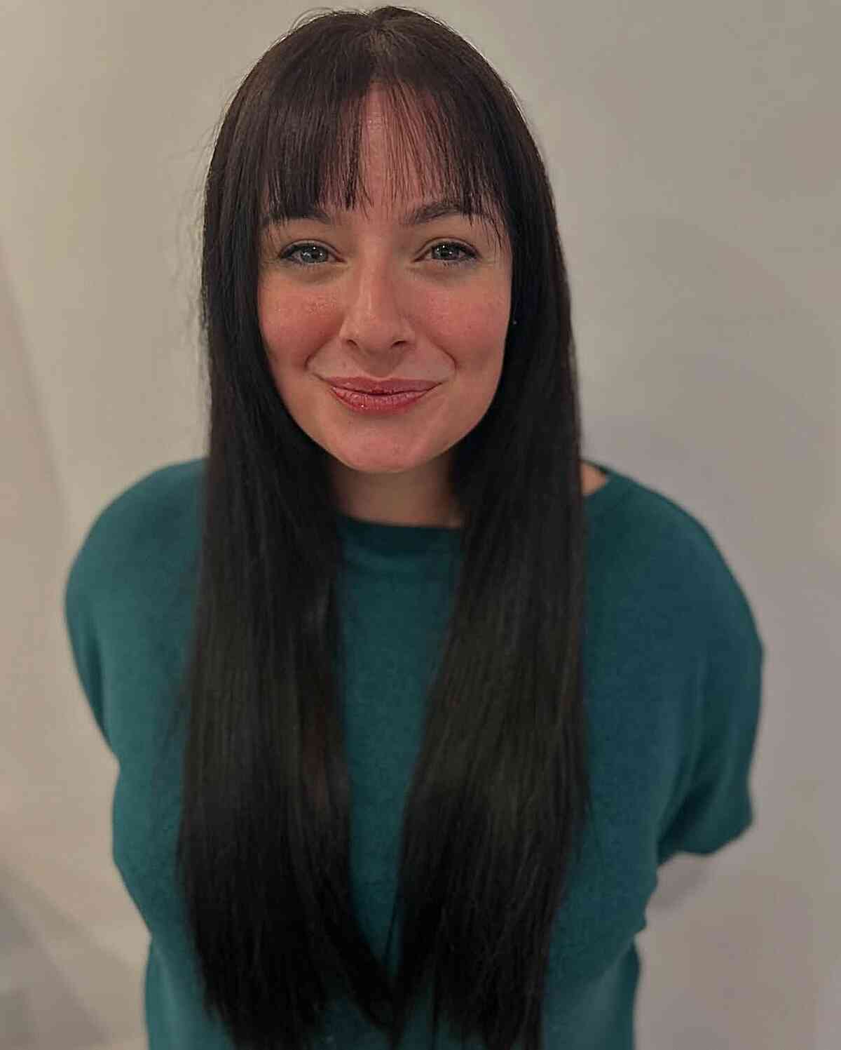 Sleek Long Hair with Blunt Bangs