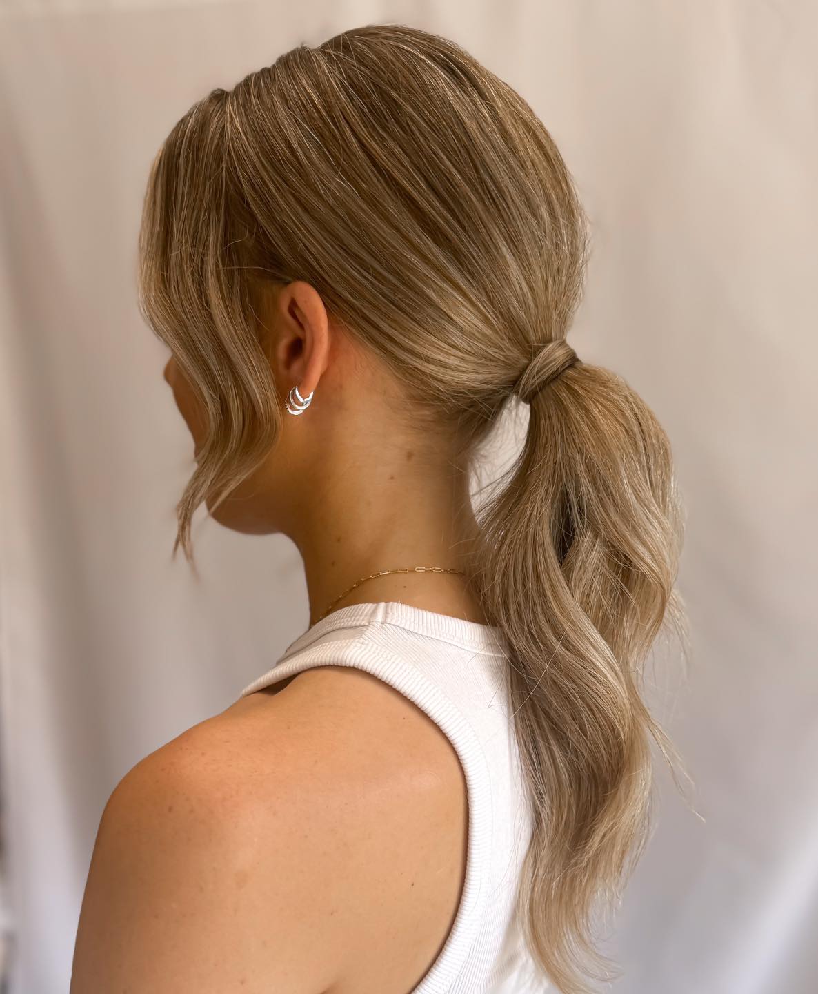 Sleek Minimalist Low Ponytail with Subtle Waves